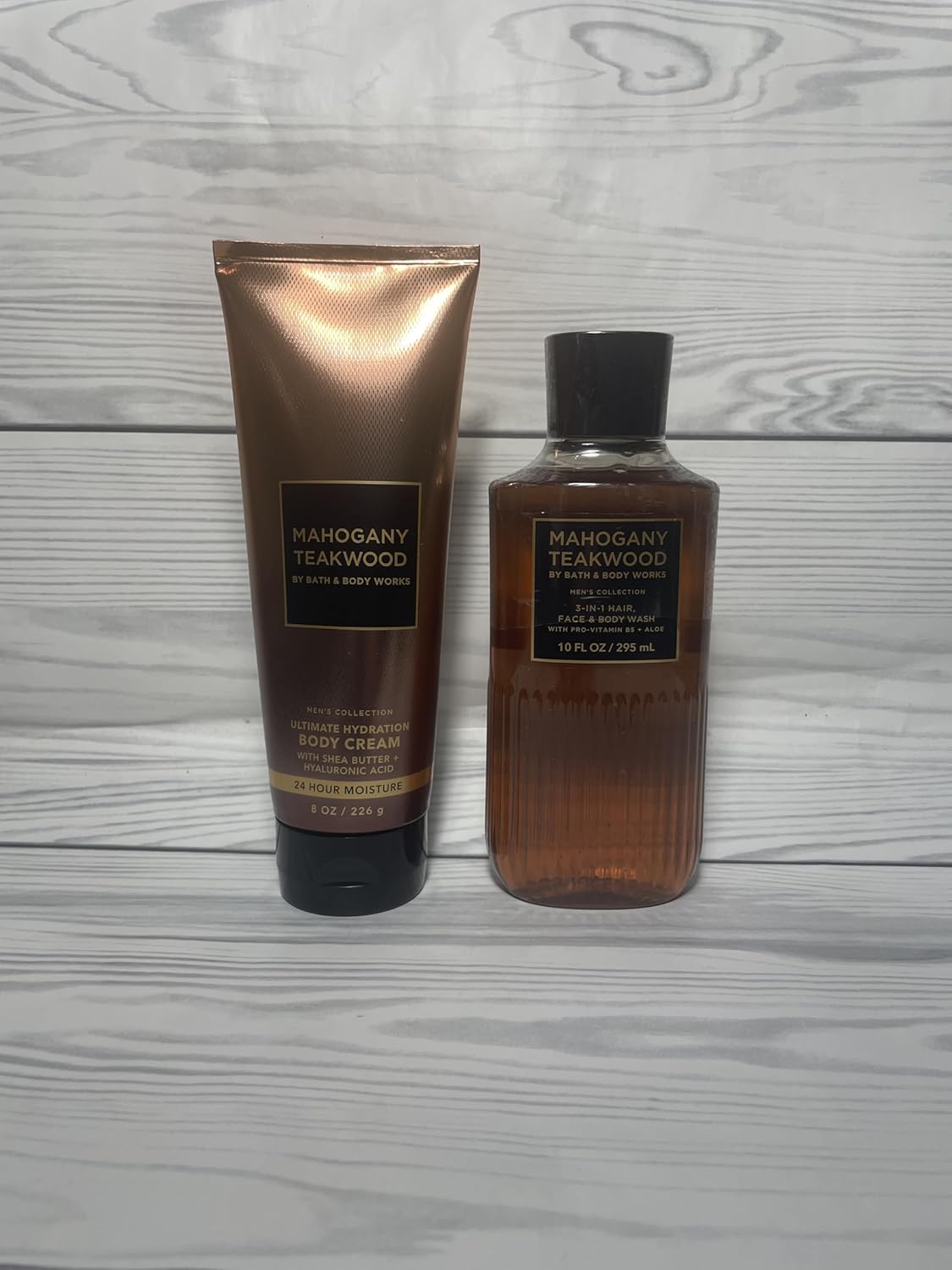 Bath & Body Works Mahogany Teakwood Men's 3-in-1 Hair, Face & Body Wash and Body Cream 2 Piece Set
