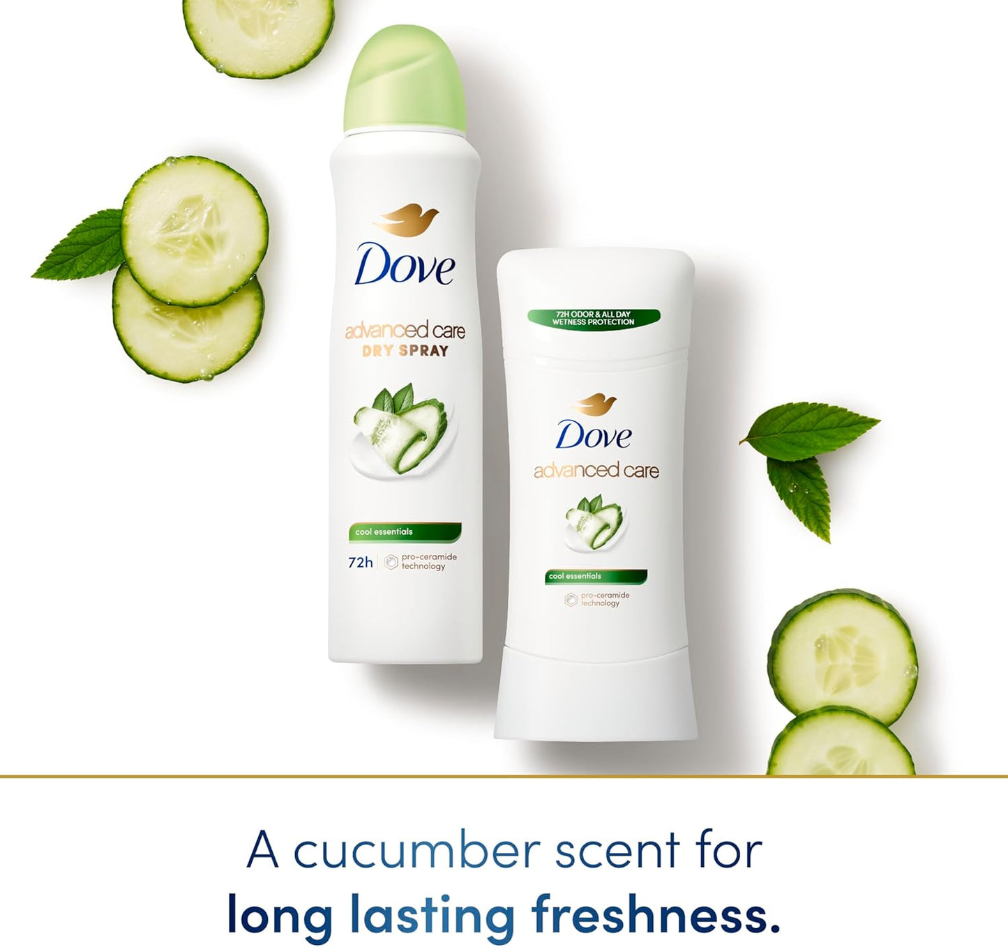 Dove Advanced Care Antiperspirant Deodorant Stick Cool Essentials 4 ct for helping your skin barrier repair after shaving 72 hour odor control and sweat protection with Pro Ceramide Technology 2.6 oz