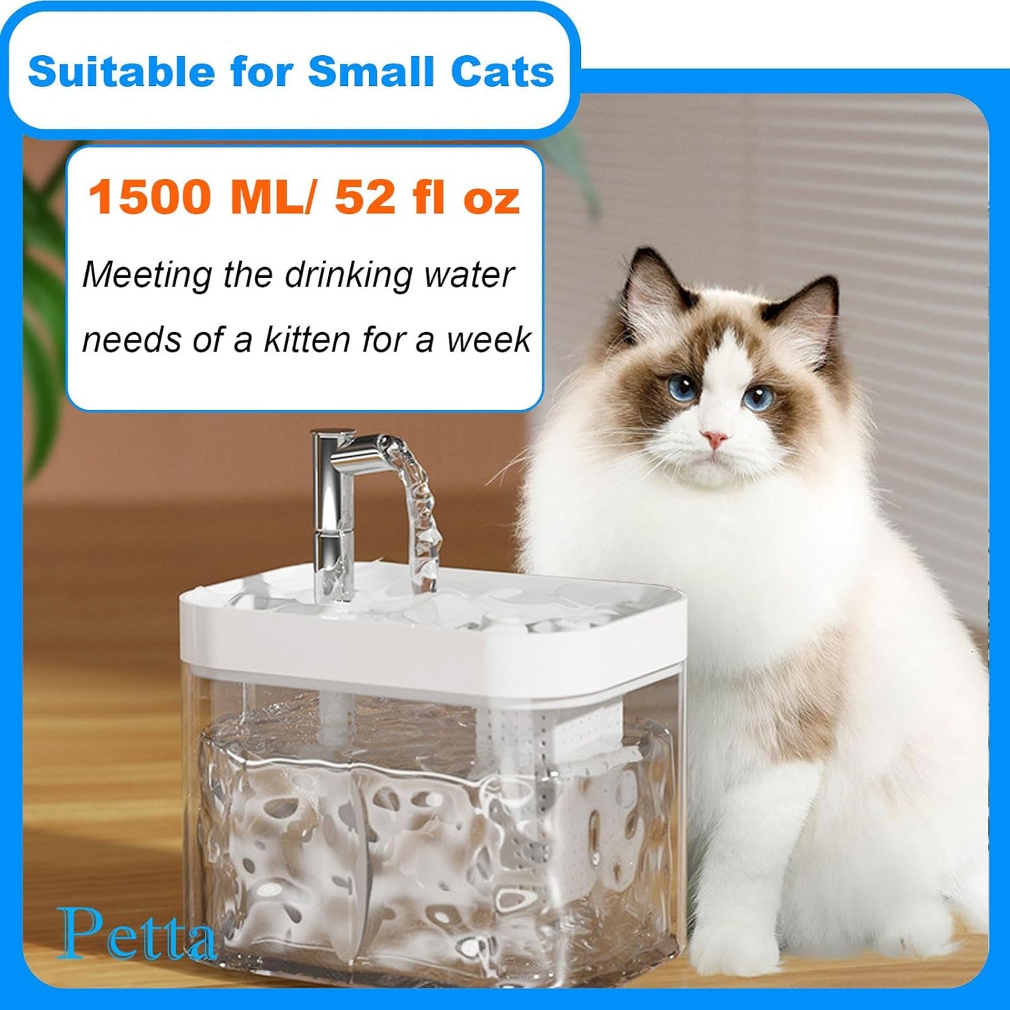 USB Cat Water Fountain,Automatic Pet Fountain with 1 Filter,1.5L/50oz Dog Dispenser Water Bowl for Camping,Outdoors,Yellow PC103-3