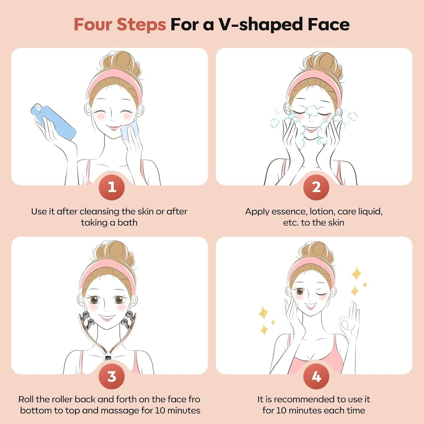 Doge&Vollar Facial Massager Face and Neck | Shaper & Slimmer for Women | Korean Skin Care | Lymphatic Contour Face Brush Face Roller Lymphatic Drainage | Rechargeable for Home & Travel Use