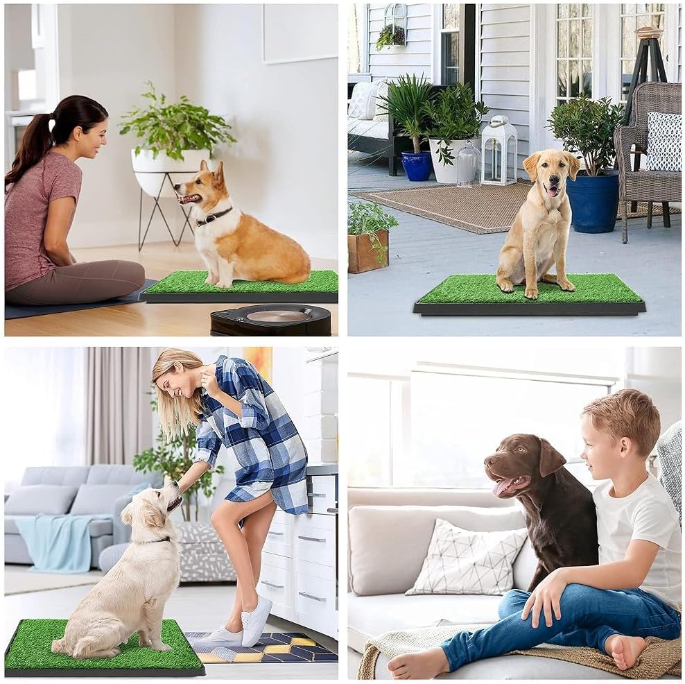 Dog Litter Box with Grass – 16 x 20 inch,Strong Absorbency Grass Pad with Tray, Dog Potty Training Pad (16“x20”)