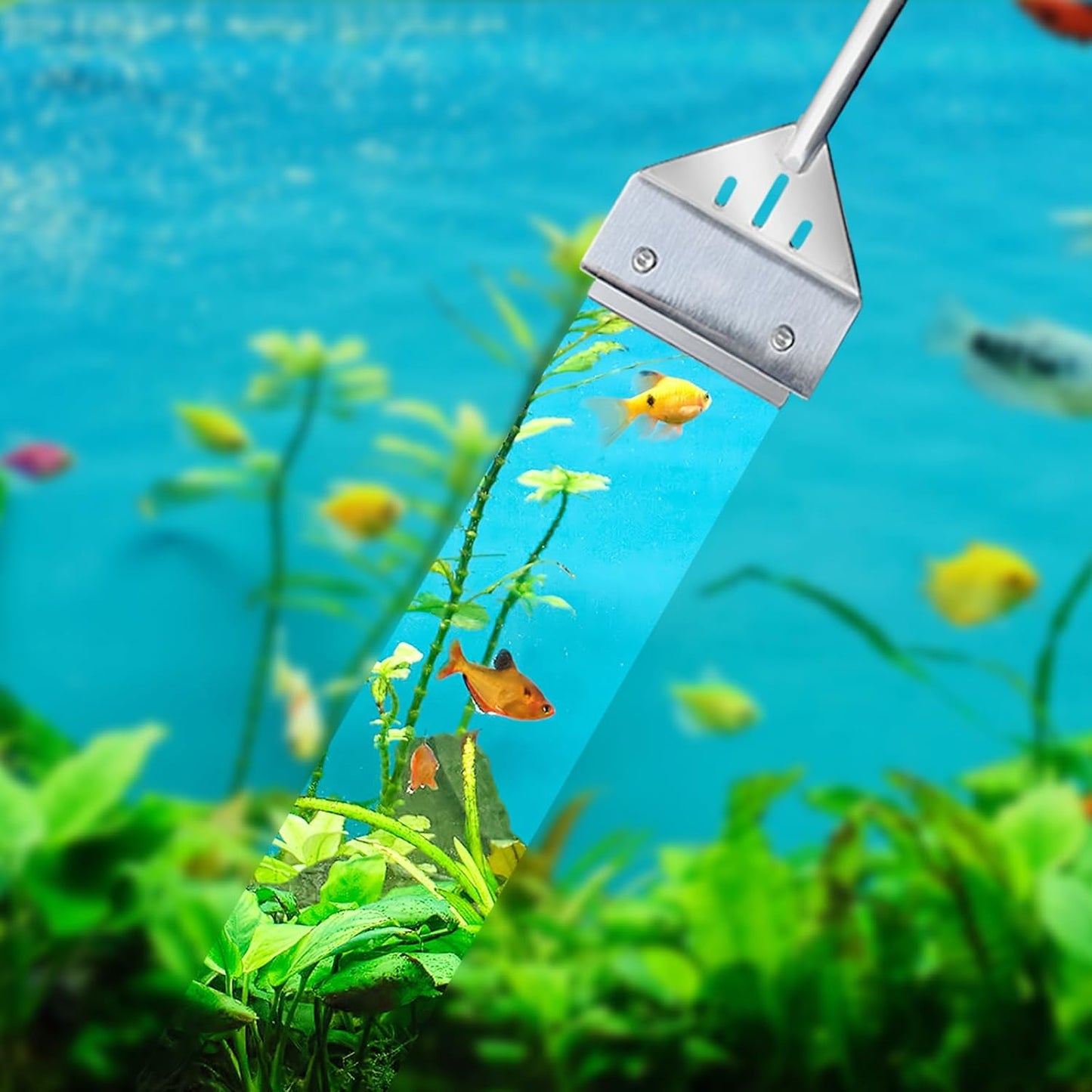 Kirecoo Algae Scraper for Glass Aquariums, 25.6" Fish Tank Cleaner, Stainless Steel Algae Scraper for Fish Tank with 10 Blades, Aquarium Glass Cleaning Tools, Cleaning Accessories