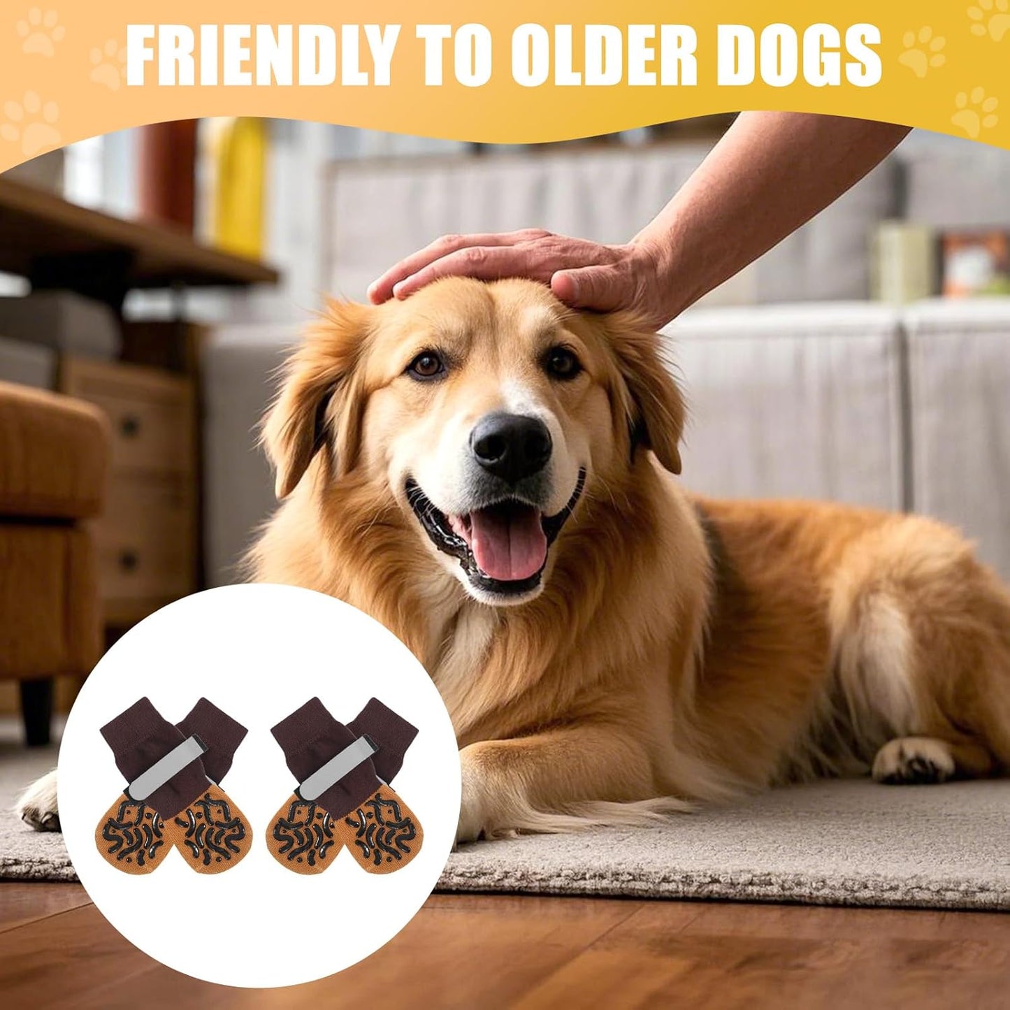 2 Pairs of Dog Socks to Prevent Licking Paws, Double Sides Non-Slip Dog Boots & Paw Protectors, Paw Dog Socks with Grippers for Senior Dogs on Hardwood Floor (Brown, X-Small)