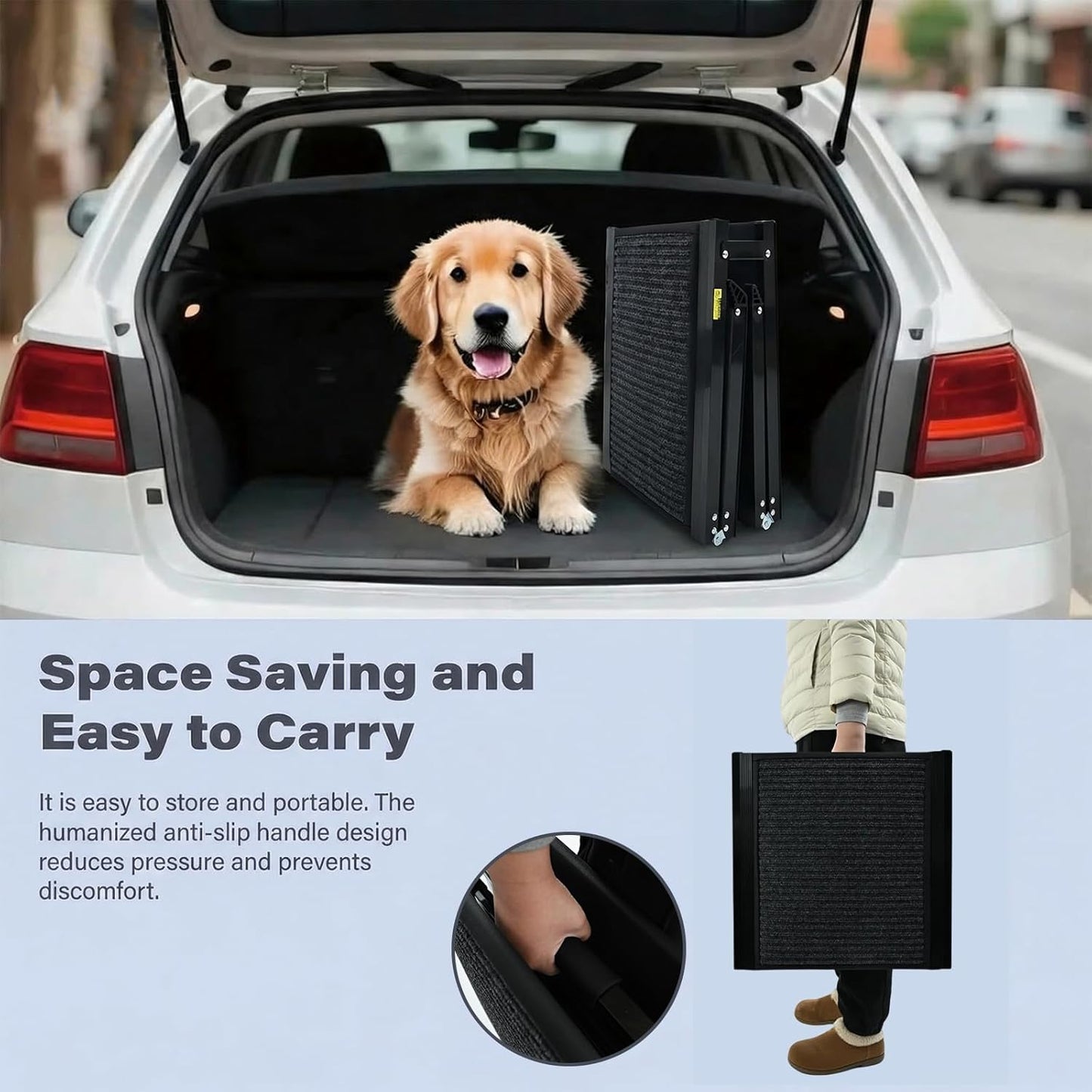 Dog Ramp for Car, SUV & Truck - 63" Long & 17" Wide Portable Folding Pet Ramp with Non-Slip Rug Surface, for Large Dogs Up to 250LBS