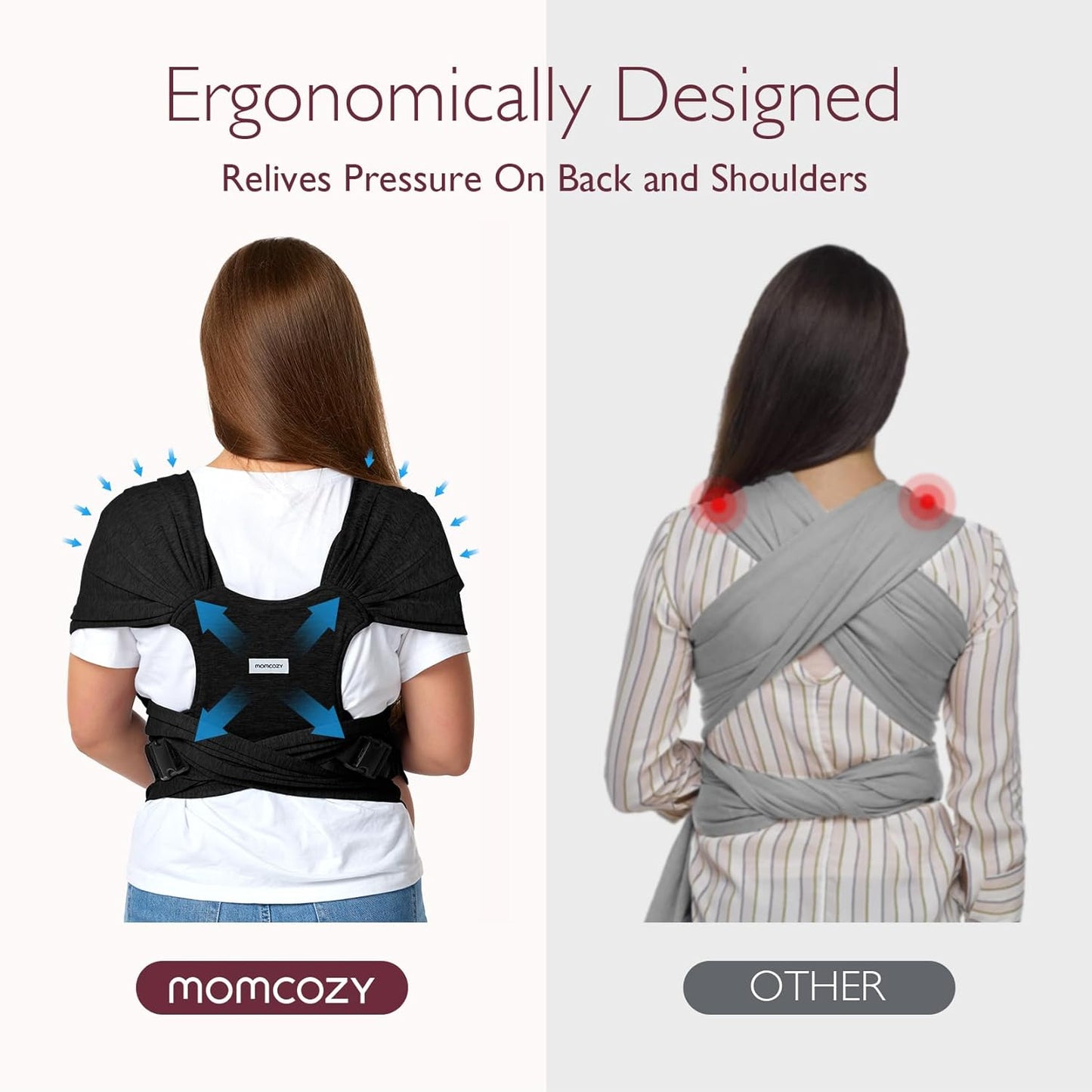 Momcozy Baby Wrap Carrier Skin-Friendly Fabric, Easy to Wear Baby Carrier Sling T-Shirt Design, Hands Free Baby Carriers Newborn to Toddler 8-35lbs, Adjustable Buckle Suit for Waist 30-47inch, Black