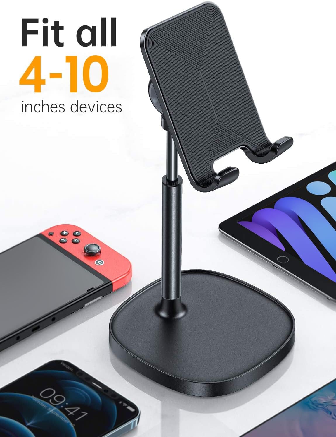 LISEN Cell Phone Stand Phone Holder for Desk Office Decor, Office Desk Accessories Women PC Gaming Essentials iPhone Stand Gadgets Men Gifts for Kids Fit OtterBox Case Switch iPad Air Tablet 4-10 in
