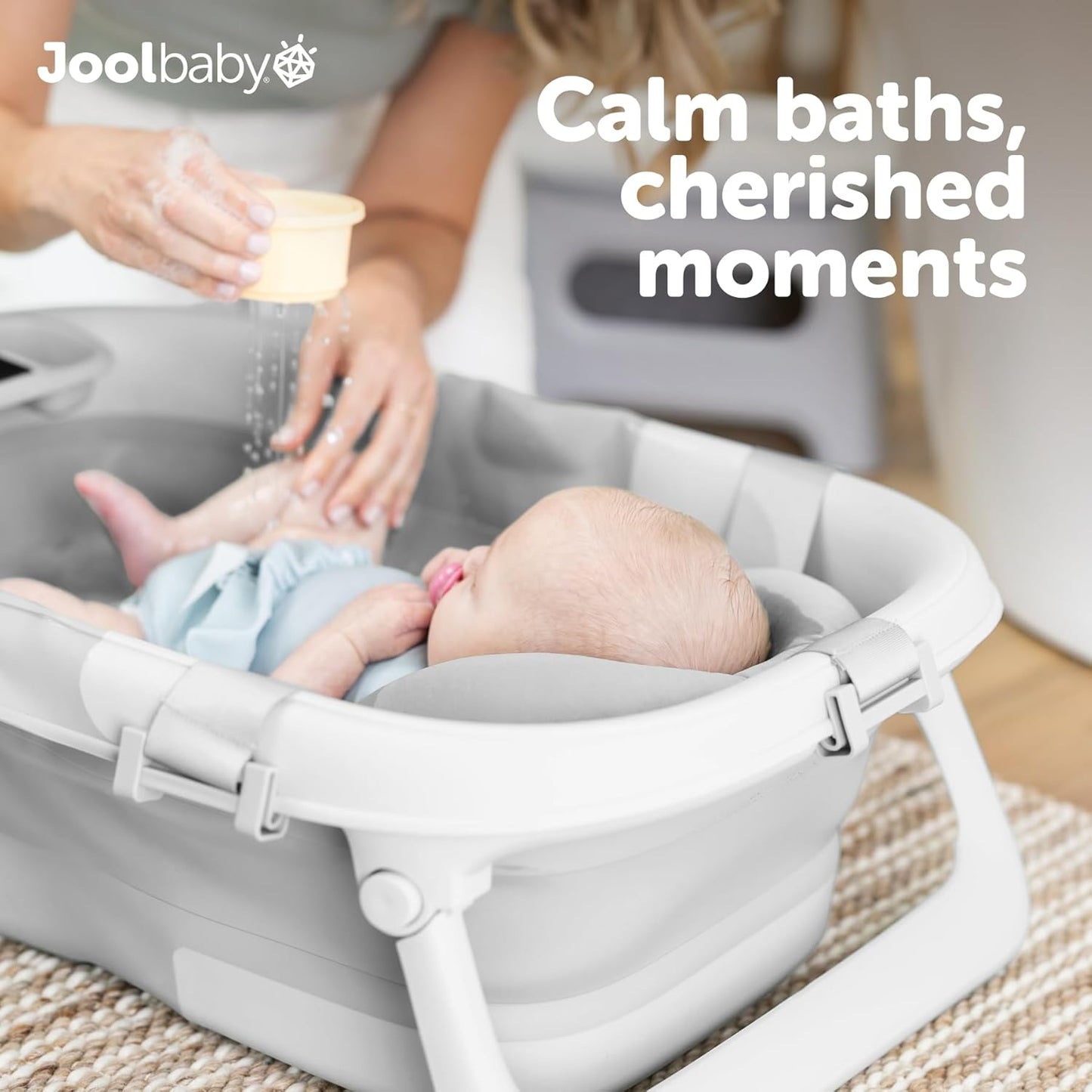 Jool Baby Fold ‘n Store Baby Bathtub – 3 Stage Collapsible Bather for Easy Storage, Portable for Travel – Built-in Thermometer (Gray)