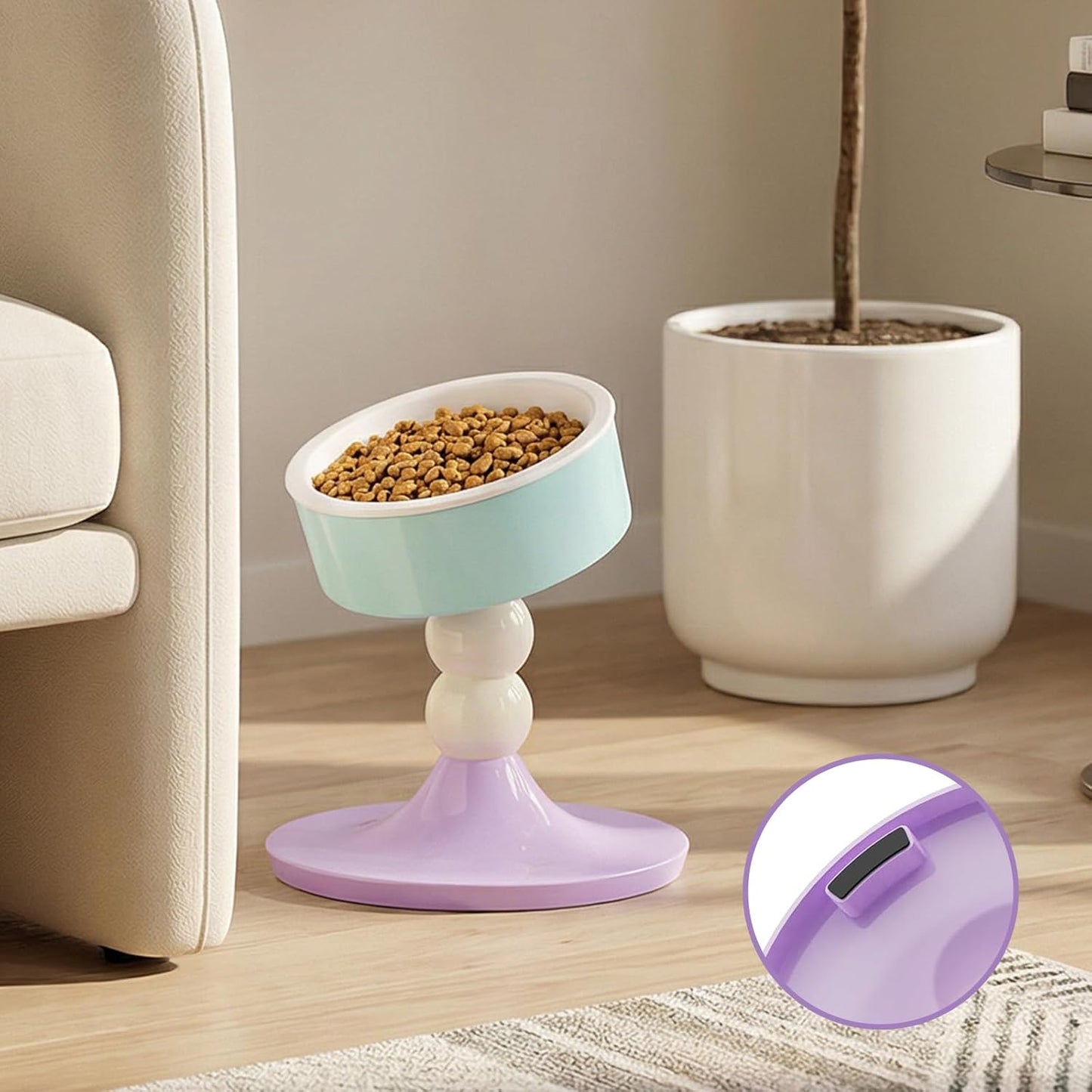 Cat Food and Water Bowls,Raised Cat Bowl,Three Adjustable Height Options, 20° Tiltable, 360° Rotatable, Raised Pet Bowl.Suitable for Small Dogs, Kittens, and Adult Cats.1 Piece, Color: Purple