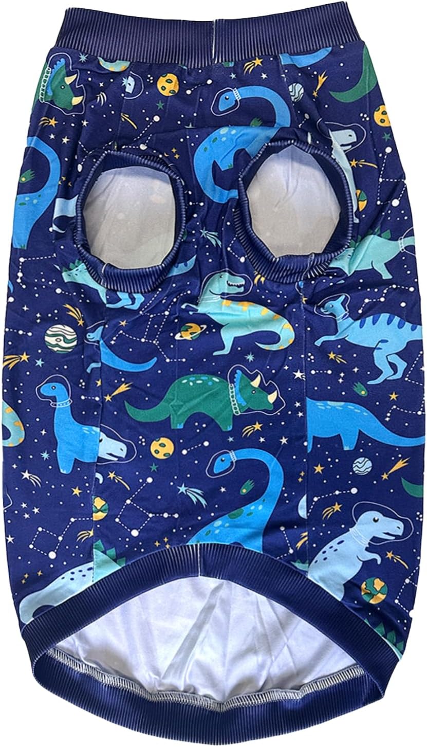 Dog Navy Sleeveless T Shirts with Universe Dinosaur Pattern Printed Soft Vest for Large Dogs (L, Vest)