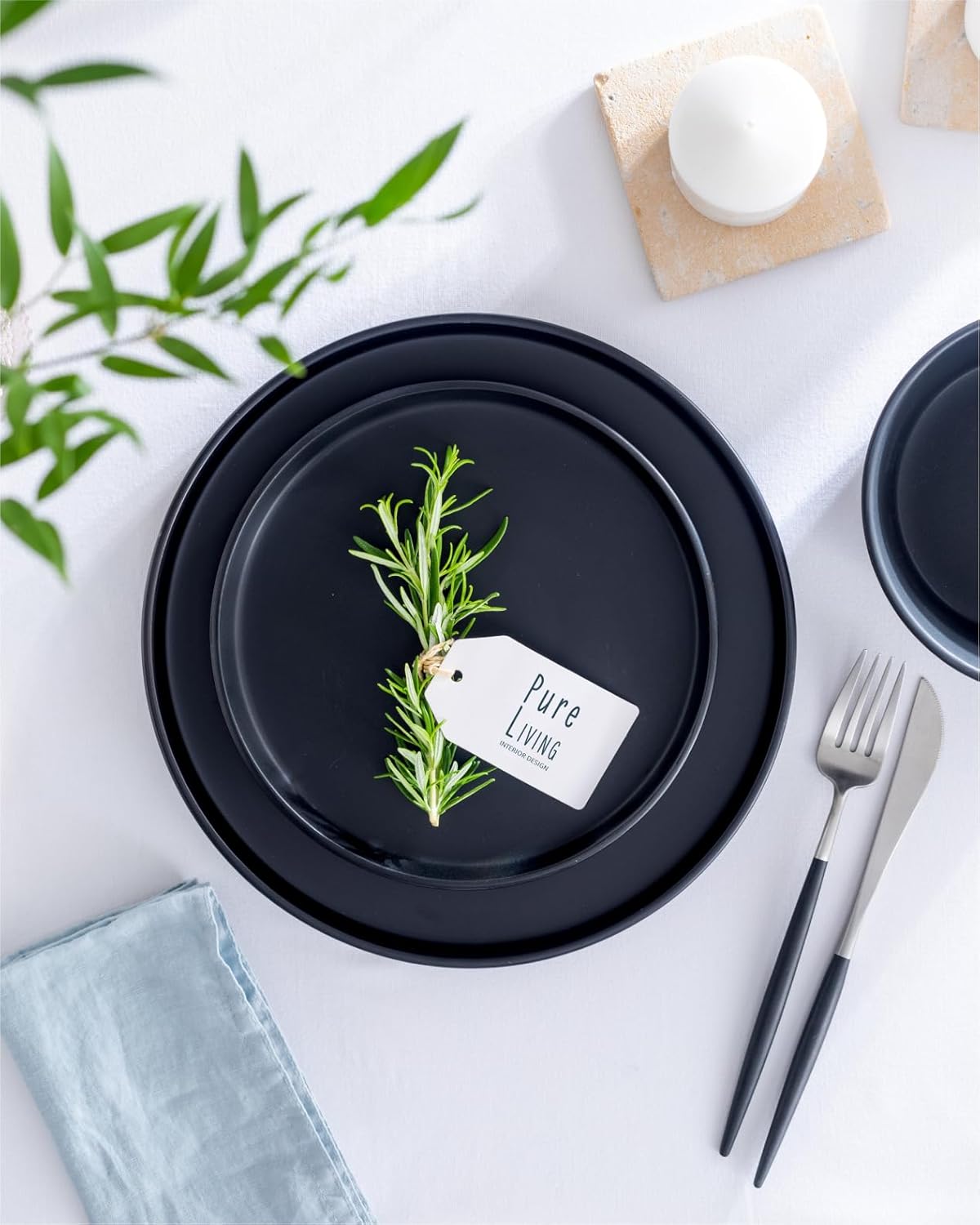 16 Piece Black Dinnerware Set for 4 | Matte Black Plates and Bowls Sets, Modern Stoneware Black Dishes Set | Scratch Resistant, Dishwasher & Microwave Safe | Matte Black Finish Ultra-Chic & Modern