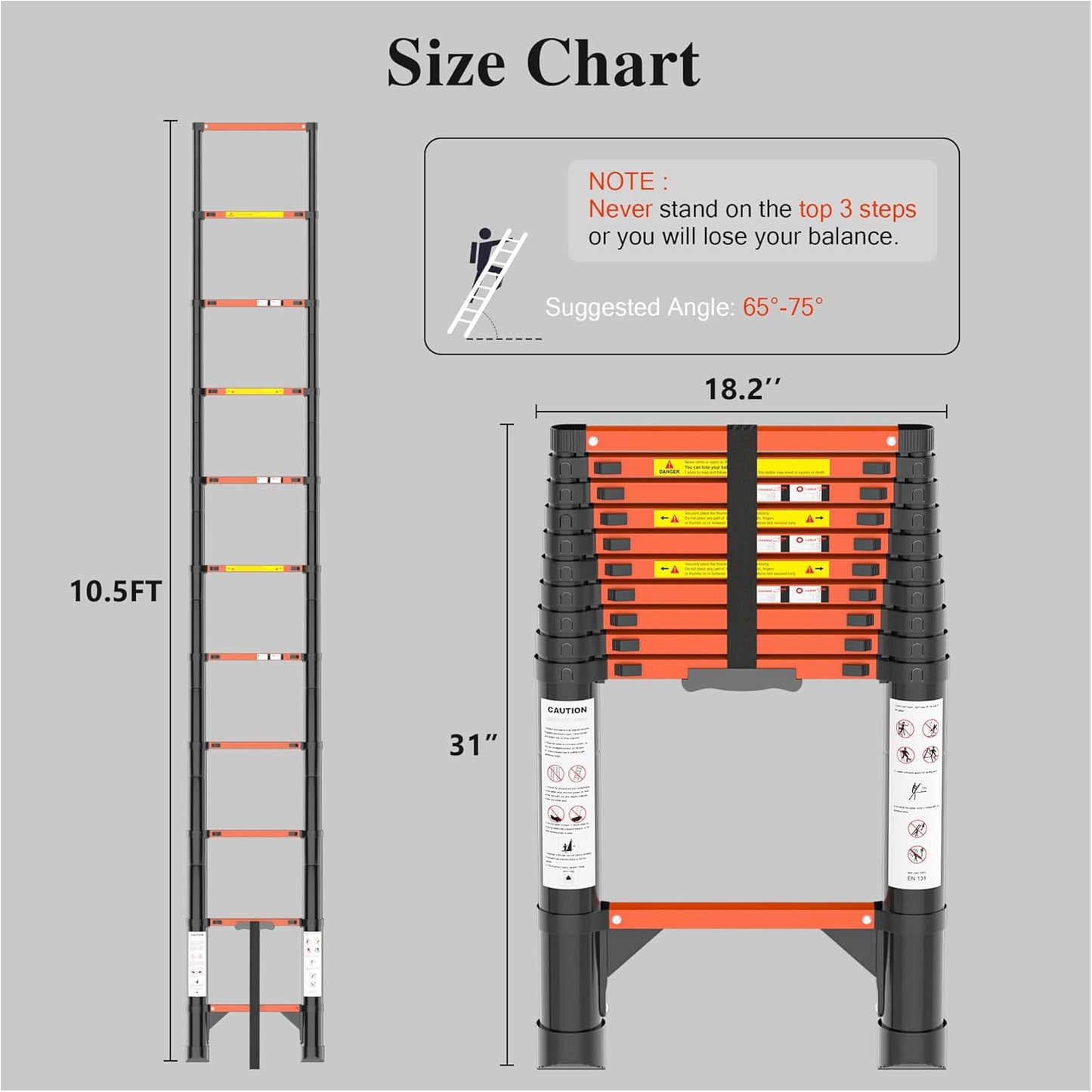Telescoping Ladder Extension Telescopic Collapsible - 10.5 FT Rv Telescope Foldable Extendable Tall Compact Aluminum Ladders - for House Roof Travel Trailers Adjustable Retractable - 330lbs Capacity
