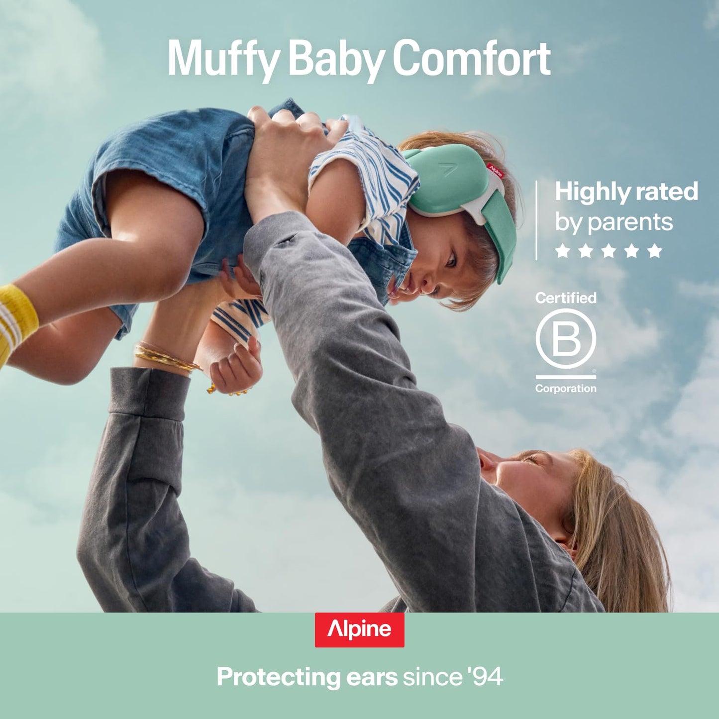 Alpine Muffy Baby Comfort - Protects Hearing for Babies and Toddlers - CE & ANSI Certified - Headband for Safe fit & Comfort - Adjustable for Ages 3-48 Months - 24dB Sound Reduction, Green