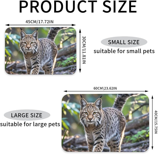 Pet Feeding Mat Leather Dog Food Mat Waterproof Pet Tablecloth Wild Bobcat Pet Placemat for Dogs Absorbent Dog Bowl Mat Anti-Slip Dogs Mats for Food and Water
