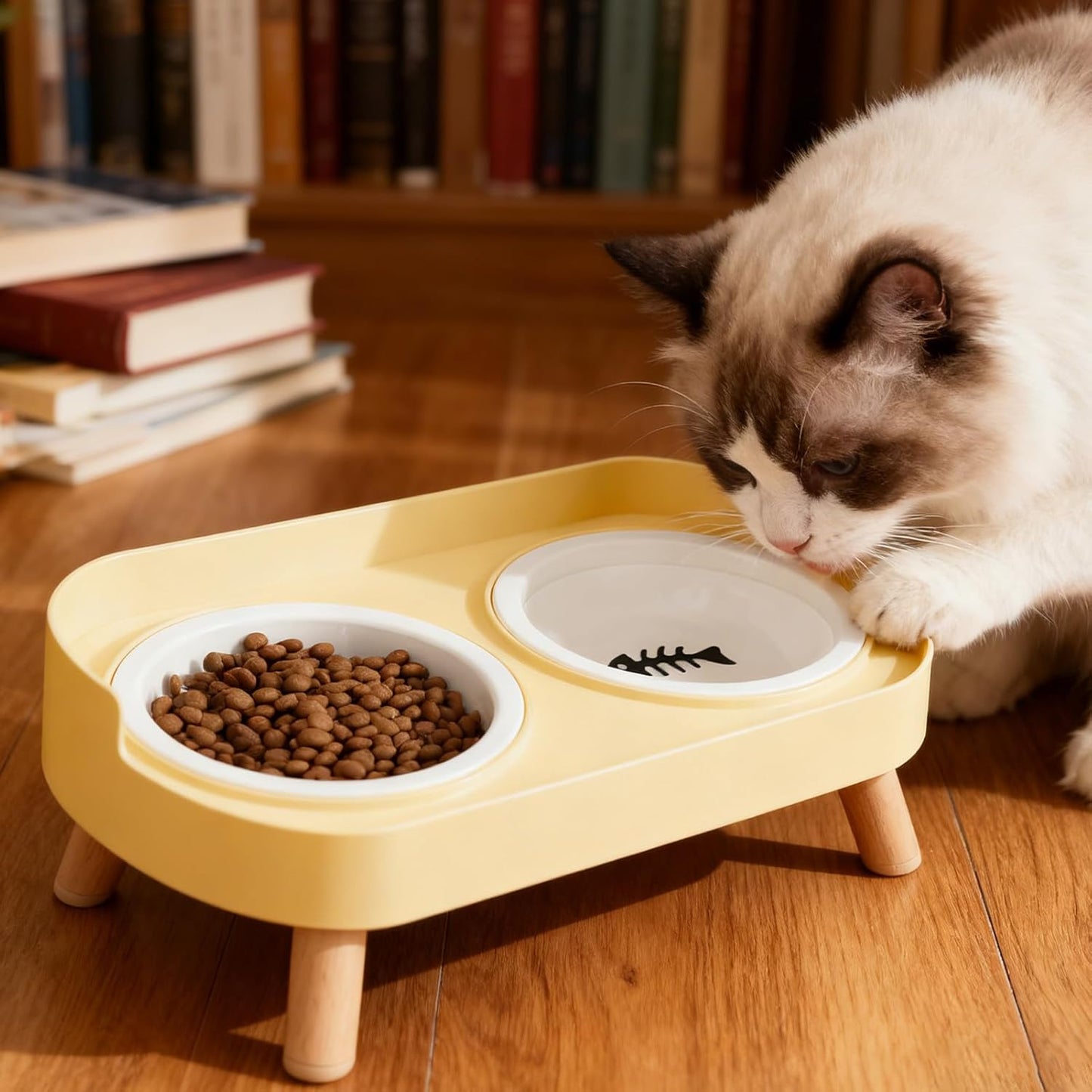 Elevated Pet Bowls, Ceramic Non Slip Water Feeder, 20x15cm Adjustable Feeding Station, Glazed Pet Dish with Stand, Dog Cat Bowl with Stable Base, Indoor Outdoor Home Yard Use for Small Medium Pets