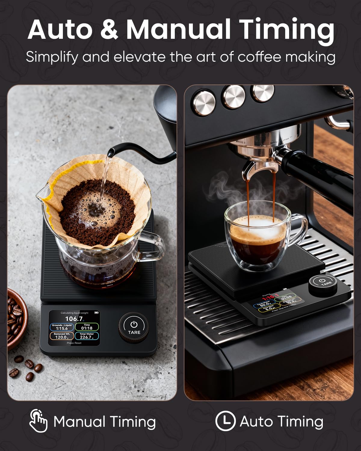 INSMART Coffee Scale with Timer, Bluetooth Espresso Scale with App Sync 5kg/0.1g High Precision, Large Color Display Digital Kitchen Scale, 5 Units & 3 Brew Modes for Pour-Ove, Espresso, Kitchen