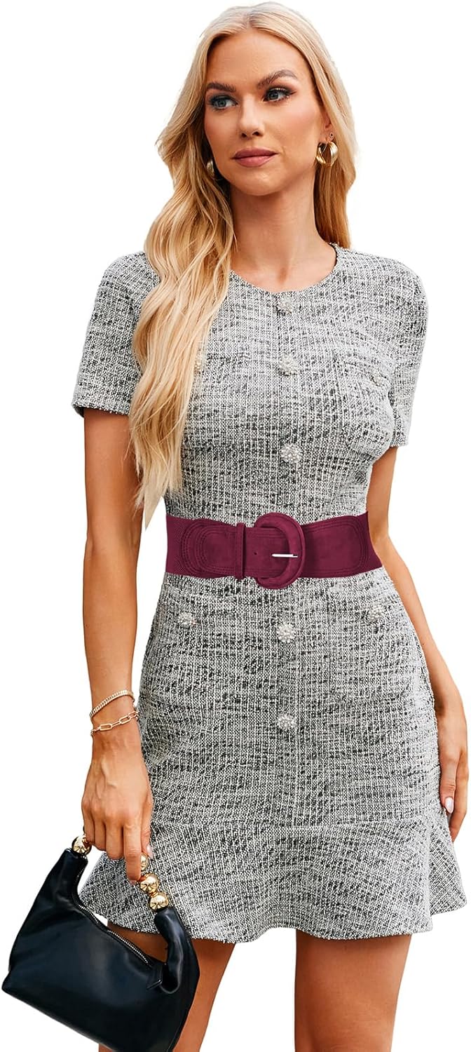 GRACE KARIN Women's Suede Elastic Belt Wide Stretchy Belt Vintage Chunky Buckle Belts S-XXL