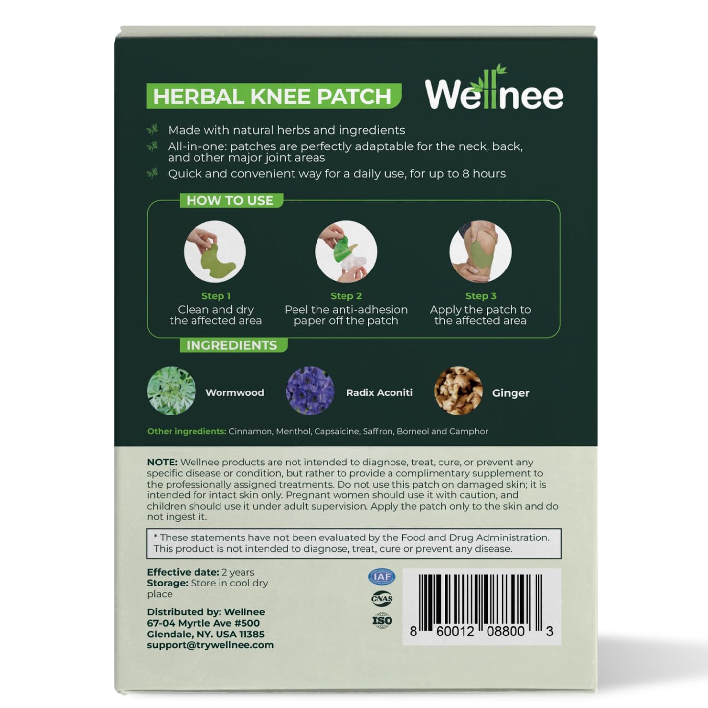 Wellnee Original Herbal Knee Patch - Wellknee Plaster for Knee Support & Muscle Pain - Maximum Strength for a Temporary Relief - Adhesive Heat Patches Made with Natural Herbs for Wellness (10 Pads (Pack of 1))