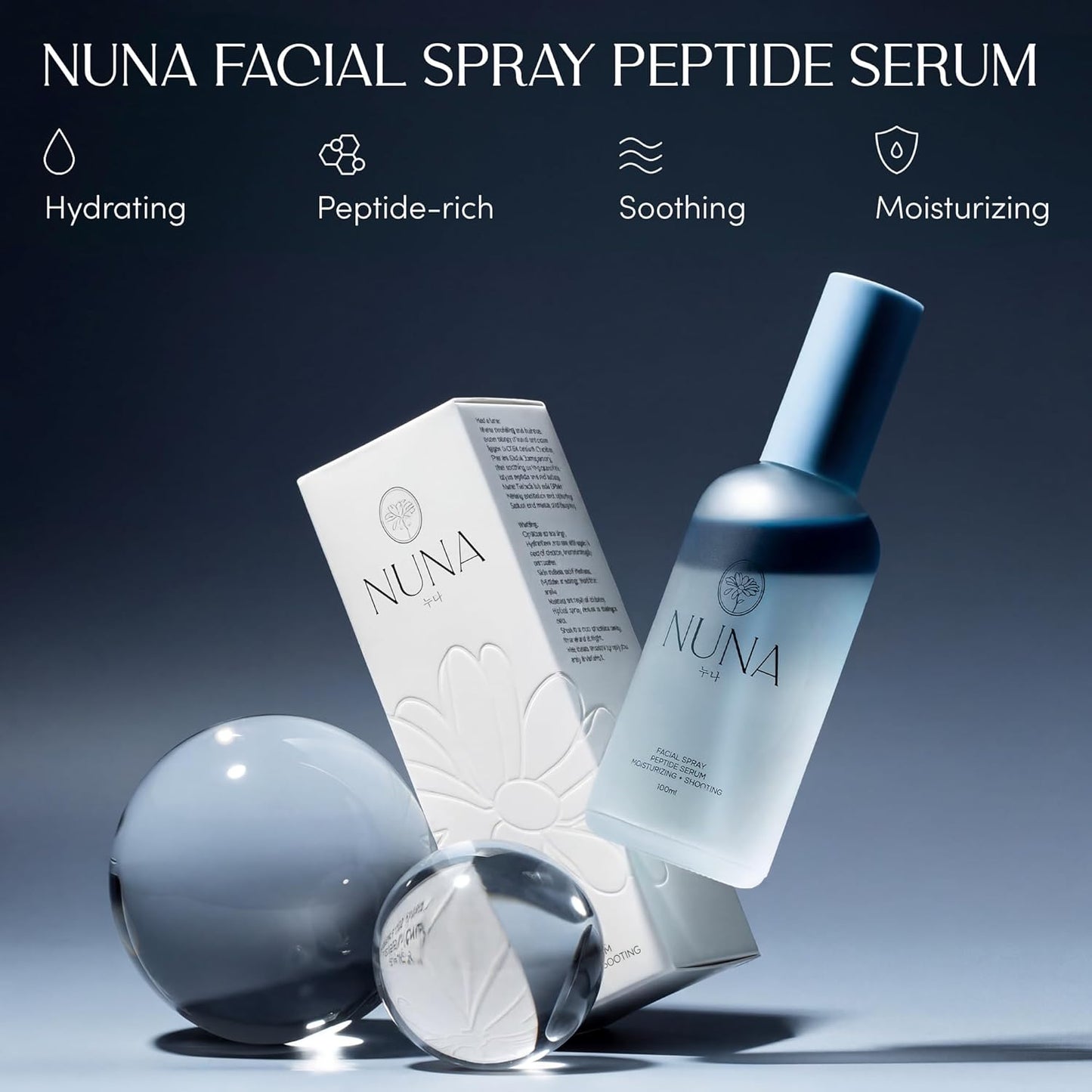 NUNA Ultra Hydrating Face Serum Spray with Peptides, Niacinamide, Hyaluronic Acid & Botanical Extracts – Korean Lightweight Moisture Boost Facial Mist & Setting Spray for Makeup – 3.38 fl oz