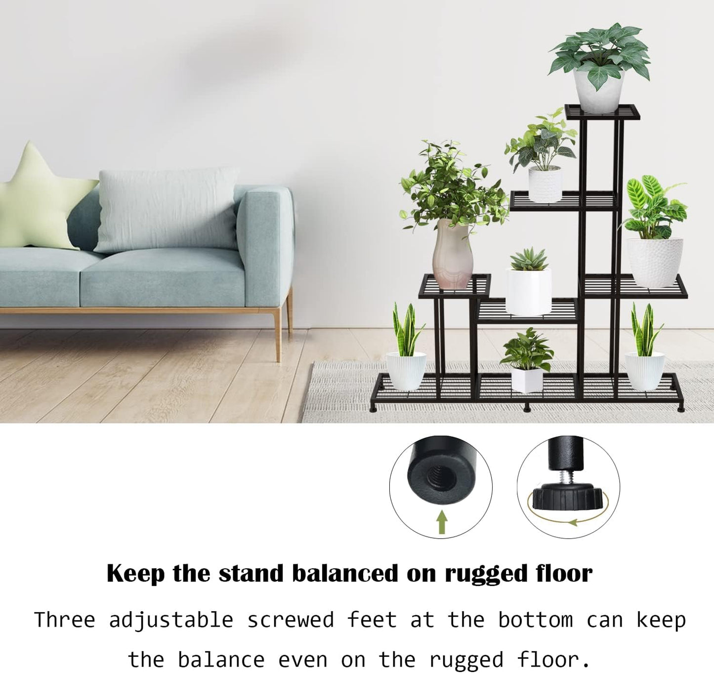 Twhep Heavy Duty Metal Plant Stand, 5 Tiers Multifunctional Plant Stand for Indoor Outdoor, for Tall Large Rack for Living Room Garden Balcony, Black