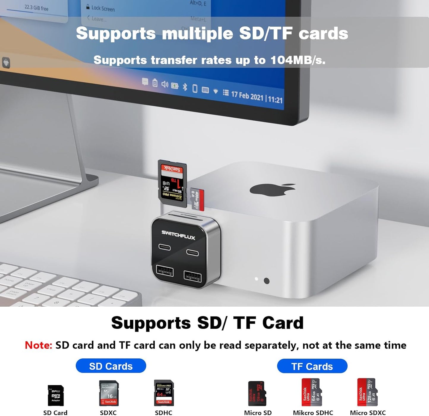 Mac mini M4 Expansion Dock,Mac mini Hub with 10Gbps USB C×2,10Gbps USB A×2,SD/TF 3.0 Card Reader | High-Speed Data Transfer 6 in 1 Hub for Mac mini M4/M4 Pro
