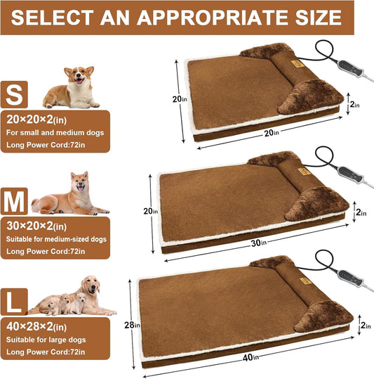 Heated Pet Bed for Cat & Puppy, 20×20In Dog Beds with Memory Foam Pet Bed, Nine Gears Smart Switch Dog Sofa with Timer, Washable Removable Cotton Sleeve, Soft and Comfortable