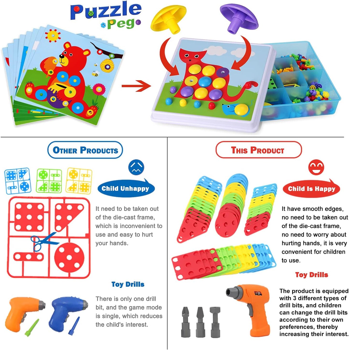 Haifeng 223 Pieces Kid Screwdriver Toy, Greative Drill Set, STEM Building Montessori Play Toolbox, Game Activities Center for Kids Ages 3-10 Years Old