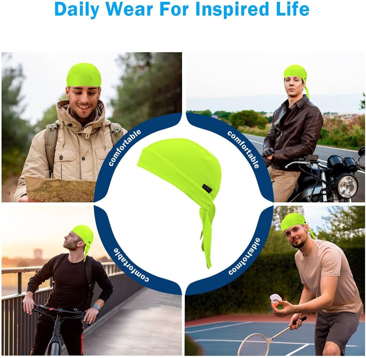 Cooling Do Rags Sweat Wicking Skull Caps Doo Rags Large Motorcycle Dew Rag Head Wrap Bandana Hats Liners for Men and Women