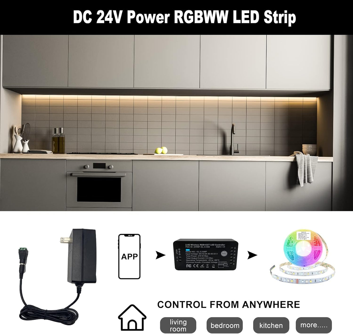 GIDEALED 24V 3A DC Power Supply,72W 24 Volt Power Supply for COB LED Strip Light,24v DC LED Light Adapter with 5.5x2.1mm DC Plug, AC 100~240V to 24vdc Low Voltage led Strip Lights Power Supply