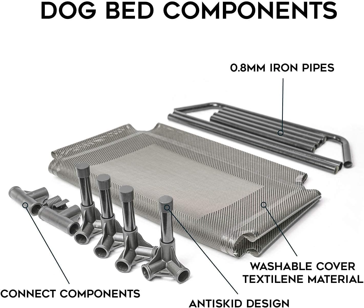 Suddus Elevated Dog Bed for Large Dogs 140lb, Breathable Cooling Raised Dog Cot with Dual Support Bars & Metal Frame, No-Slip Feet, Waterproof Pet Bed for Indoor/Outdoor, X-Large, 48 * 36 * 9in, Grey