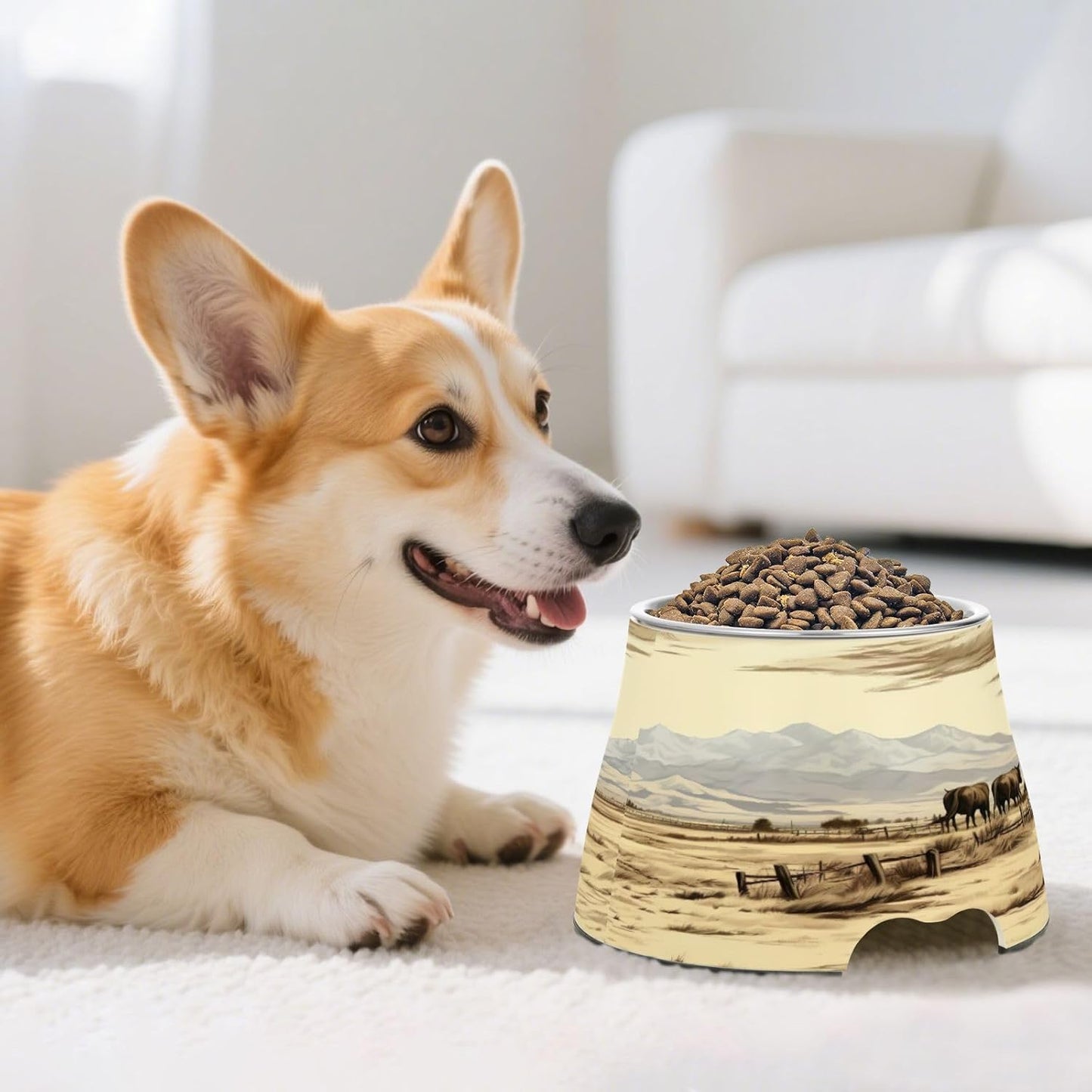 YETTASBIN Farm Cow Elevated Dog Bowls, Prevention of Vertebrae Disease Raised Dog & Cat Bowl Stand with Removable Stainless Steel Bowls, Non-Slip Spill-Proof Pet Food & Water Bowl Dish