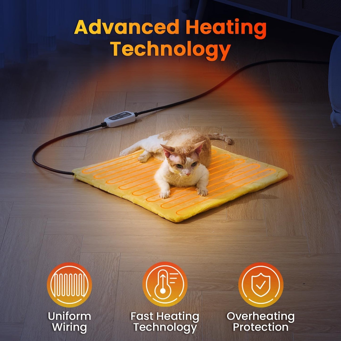 WOOMER Pet Heating Pad for Cats and Dogs, Includes Two Removable Covers, Heated Bed with Steel-Wrapped Cord, Waterproof and Chew-Resistant, 28”×18” Large Size for Larger Cats, Dogs and Rabbits