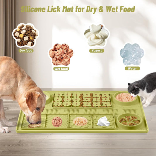 Large Silicone Snuffle Mat, 32"x 20" Dog Lick Mat with Suction Cups, Slow Feeder for Small | Medium | Large | Multiple Dogs Slow Eating, Boredom Reducer (Green)