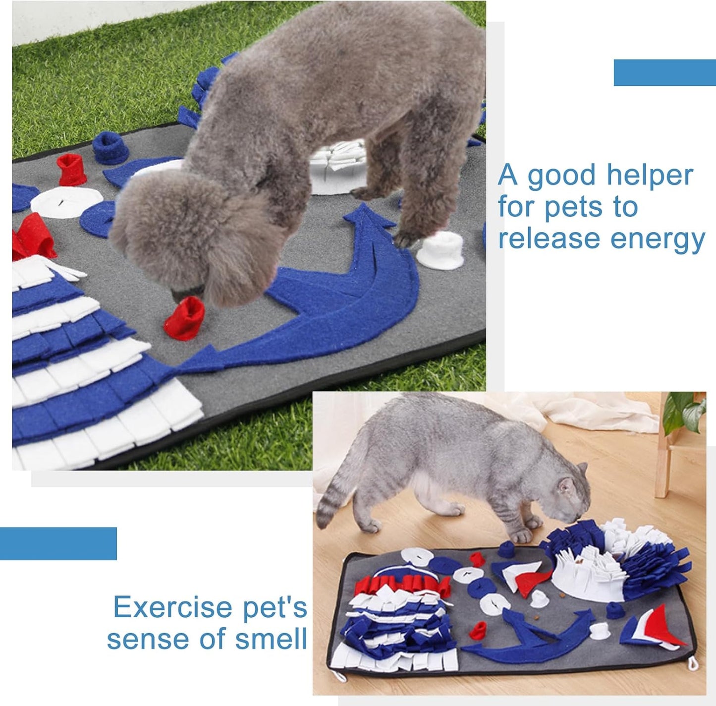 Snuffle Mat for Dogs, Interactive Foraging Puzzle Non-Slip Blanket, Premium Feeding Mat for Slow Eating & Smell Training. Dog Brain Stimulating Toys Bed (Grey)