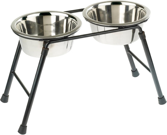 CLASSIC Pet Products Double Feeder High Stand with 2 x 2500 ml Stainless Steel Dishes, 370 mm Tall, Clear