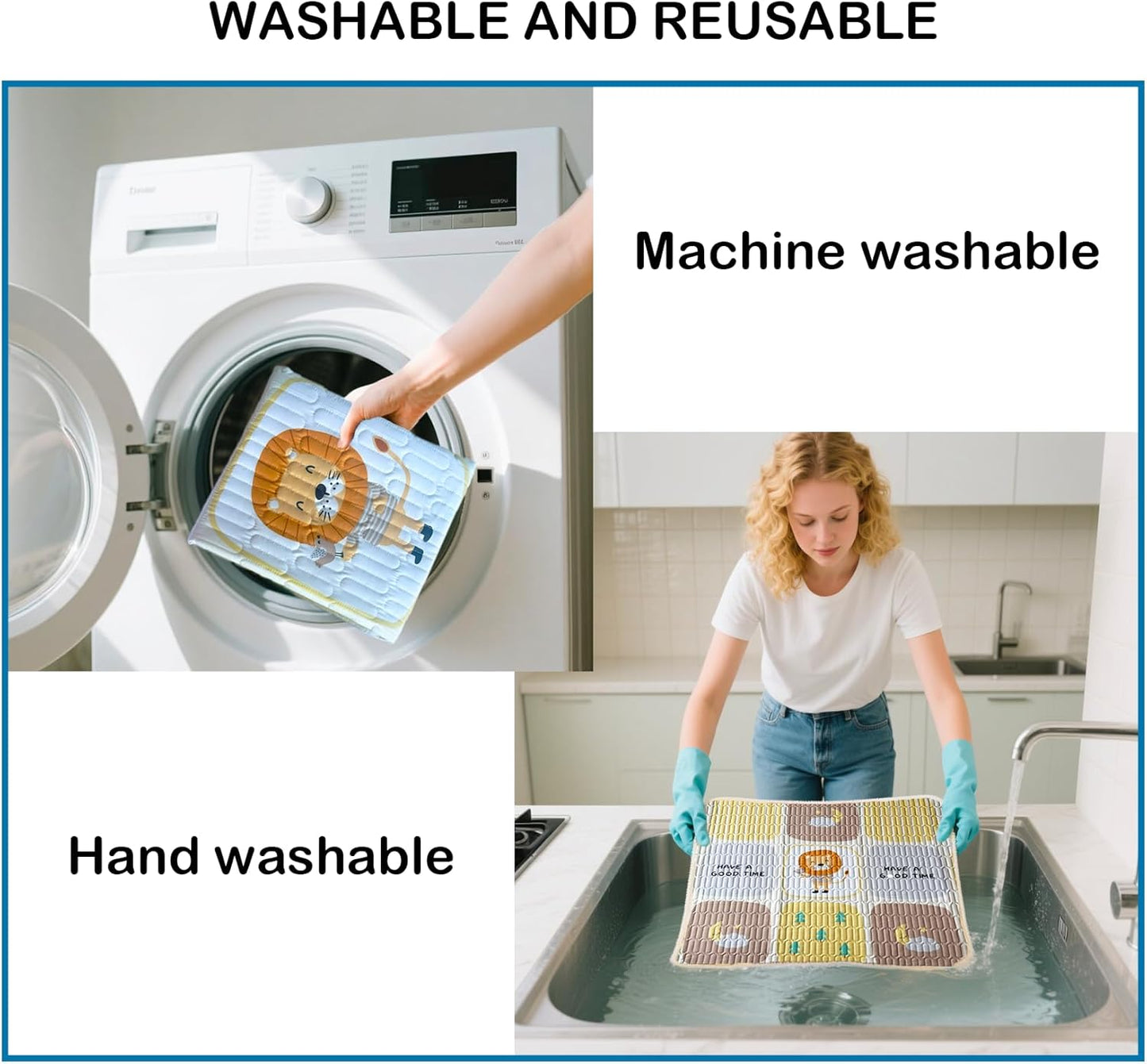 Washable Pee Pads with 4 Clips,39"x39",2-Pack,Quick-Absorbent Leakproof Non-Slip Reusable,for Potty Training&Disabled Dog,Fits 36" 4-Panel Playpens,Beds,Cars&Sofas,(Playpen Not Included)