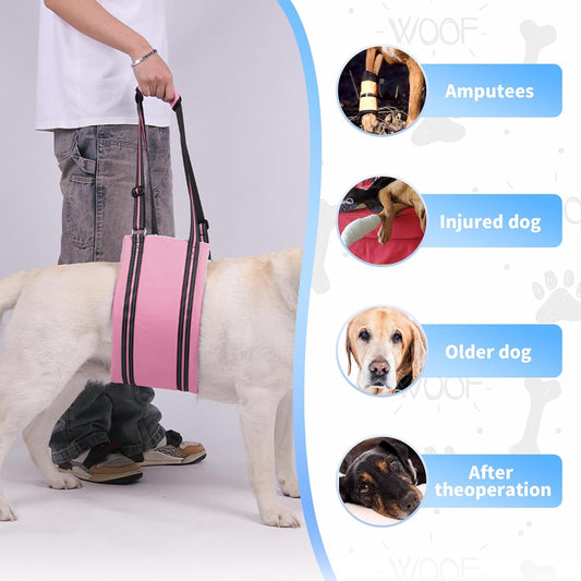 AIITLE Adjustable Dog Slings for Small Dogs - Hind Leg & Hip Support Harness, Plush Rehab Lift Aid with Reflective Straps, Assist Elderly/Injured/Post-Surgery Dogs with Mobility Issues (Pink, S)