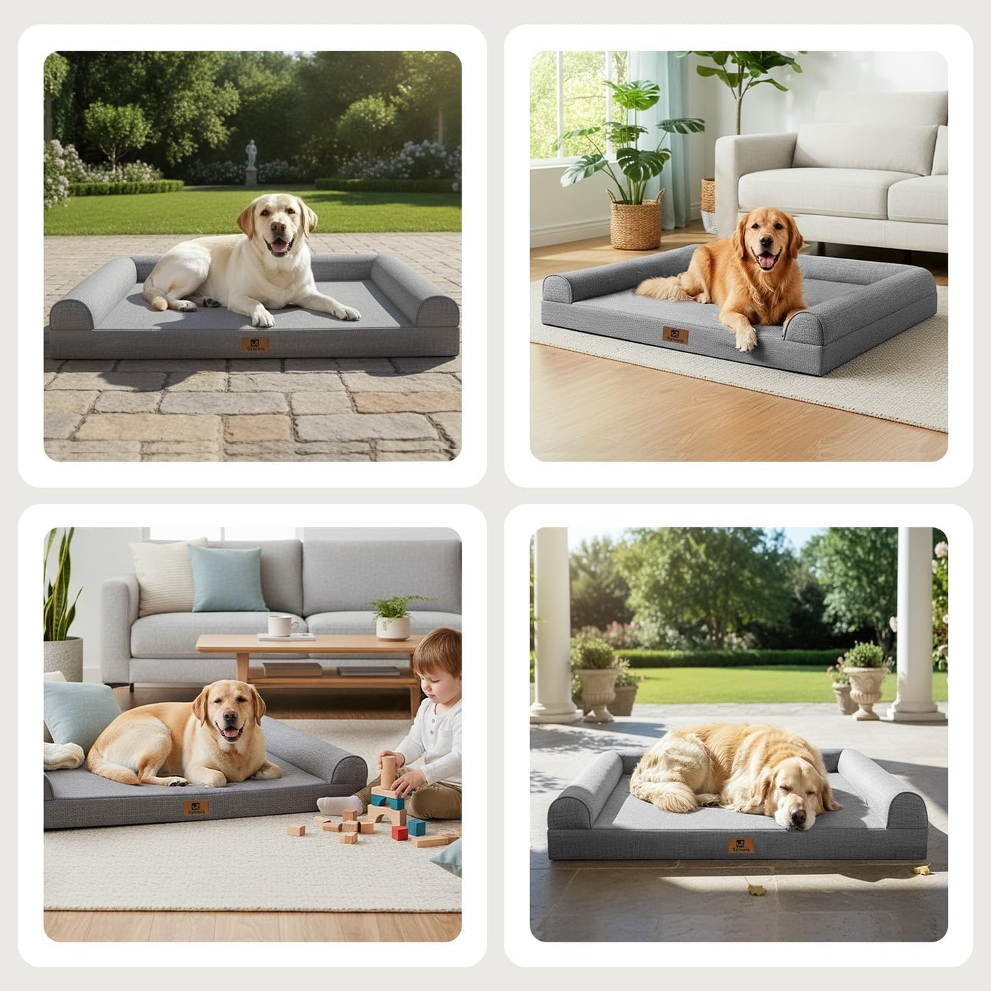 Sytopia 42 Inch Indestructible Dog Beds for Large Dogs, Big Chew Proof Orthopedic Egg Crate Foam Pet Bed with Washable Removable Cover and Anti-Slip Bottom, Grey