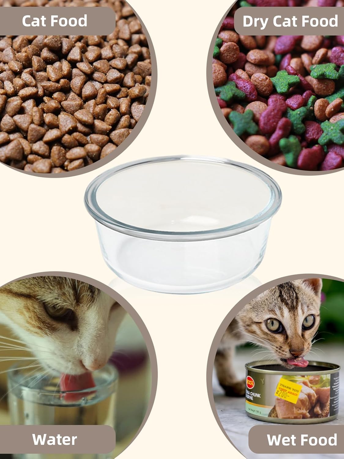 GDCZ Elevated Cat Bowl Stand, 11.6 in Metal Stand with 2 Removable 20 OZ Glass Bowls for Pet Food and Water, Stand Reduces Cat Neck Burden, Transparent