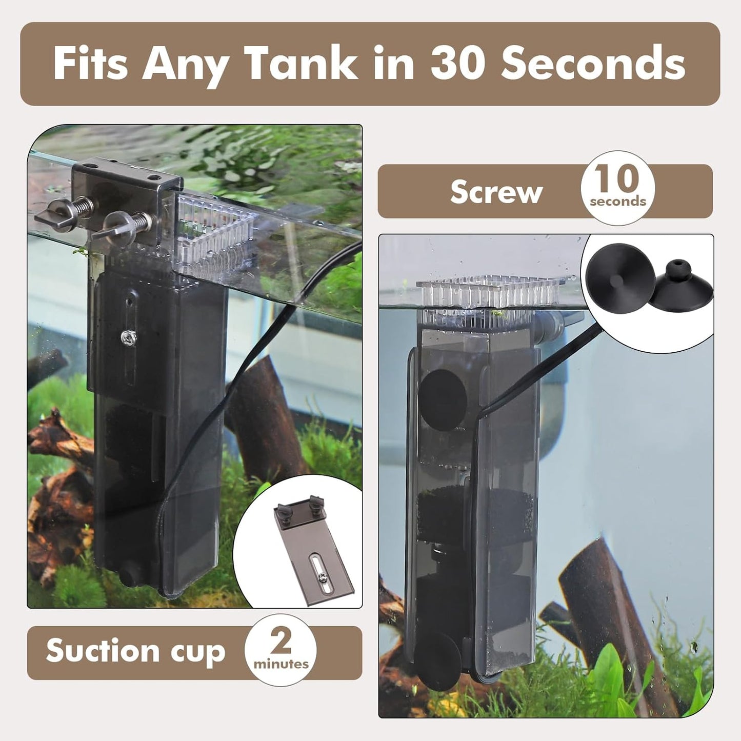 Aquarium Surface Skimmer up to 50 Gallon Aquariums, 132GPH Flow Skimmer with Dual Outlet & Wave Maker Function, 6W