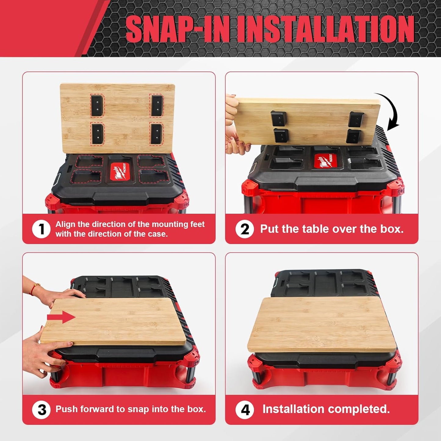 2 Pack Tables Fits for Milwaukee Packout Rolling Tool Box,Packout 2 & 3-Drawer Organizer,Heavy-Duty Work Surface with Mounting Feet, No-Drill Installation for Packout Accessories