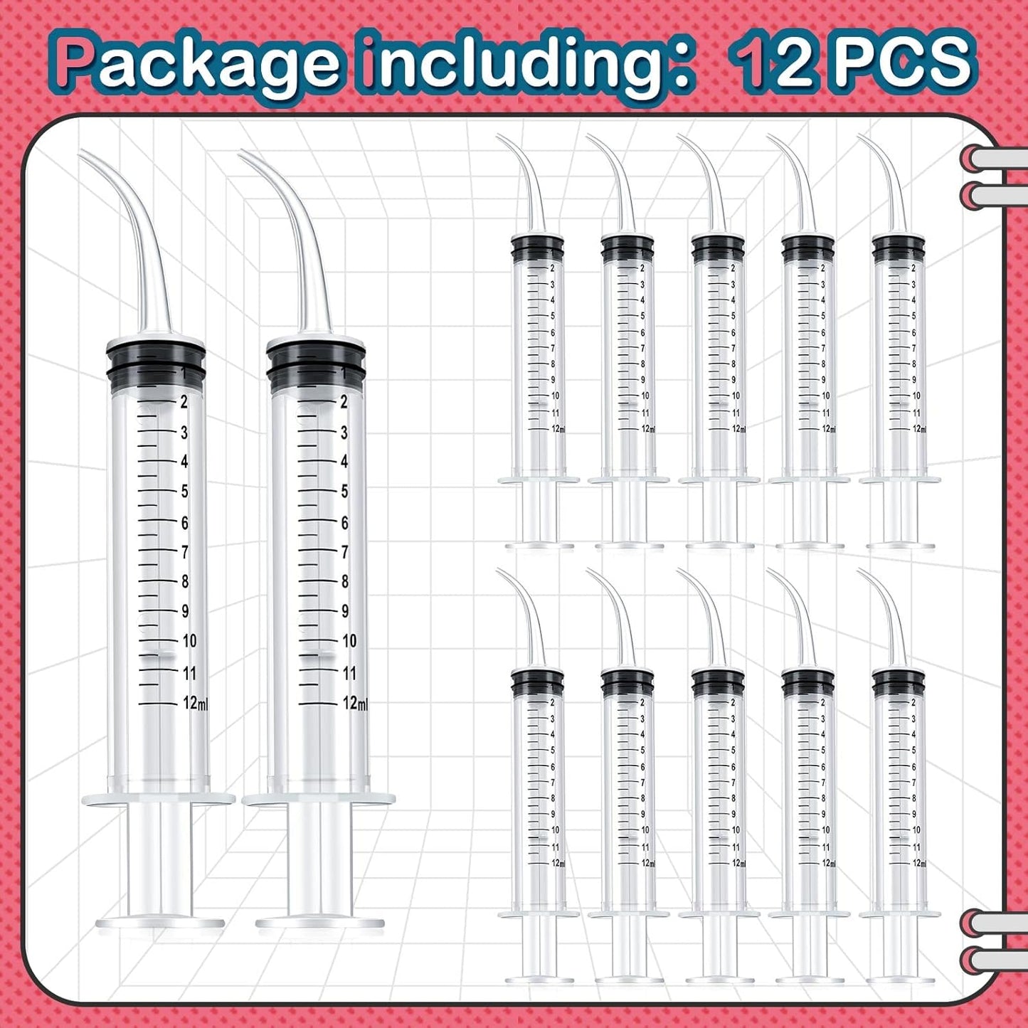 12 Pieces Baby Bird Feeding Syringe 12 ml Pet Liquid Syringes Kitten Feeder for Small Dogs Cats Puppy Kitten and Other Small Animal Breeding Supplies