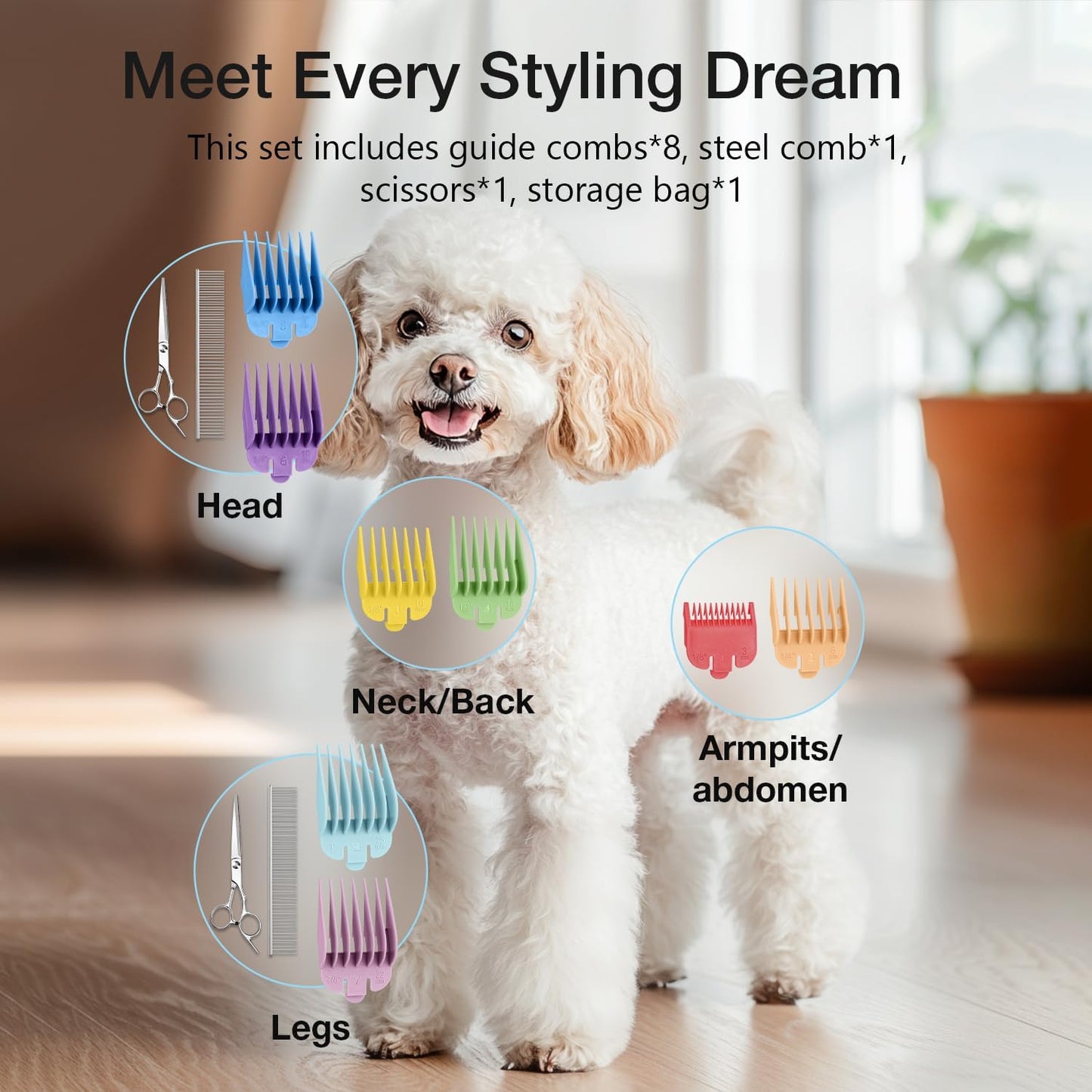 Dog Clippers for Grooming for Thick Coats, Detachable Blade Cordless Rechargeable Professional Pet Grooming Hair Trimmer Shaver Kit with 8 Guide Combs for Dogs Cats Animals