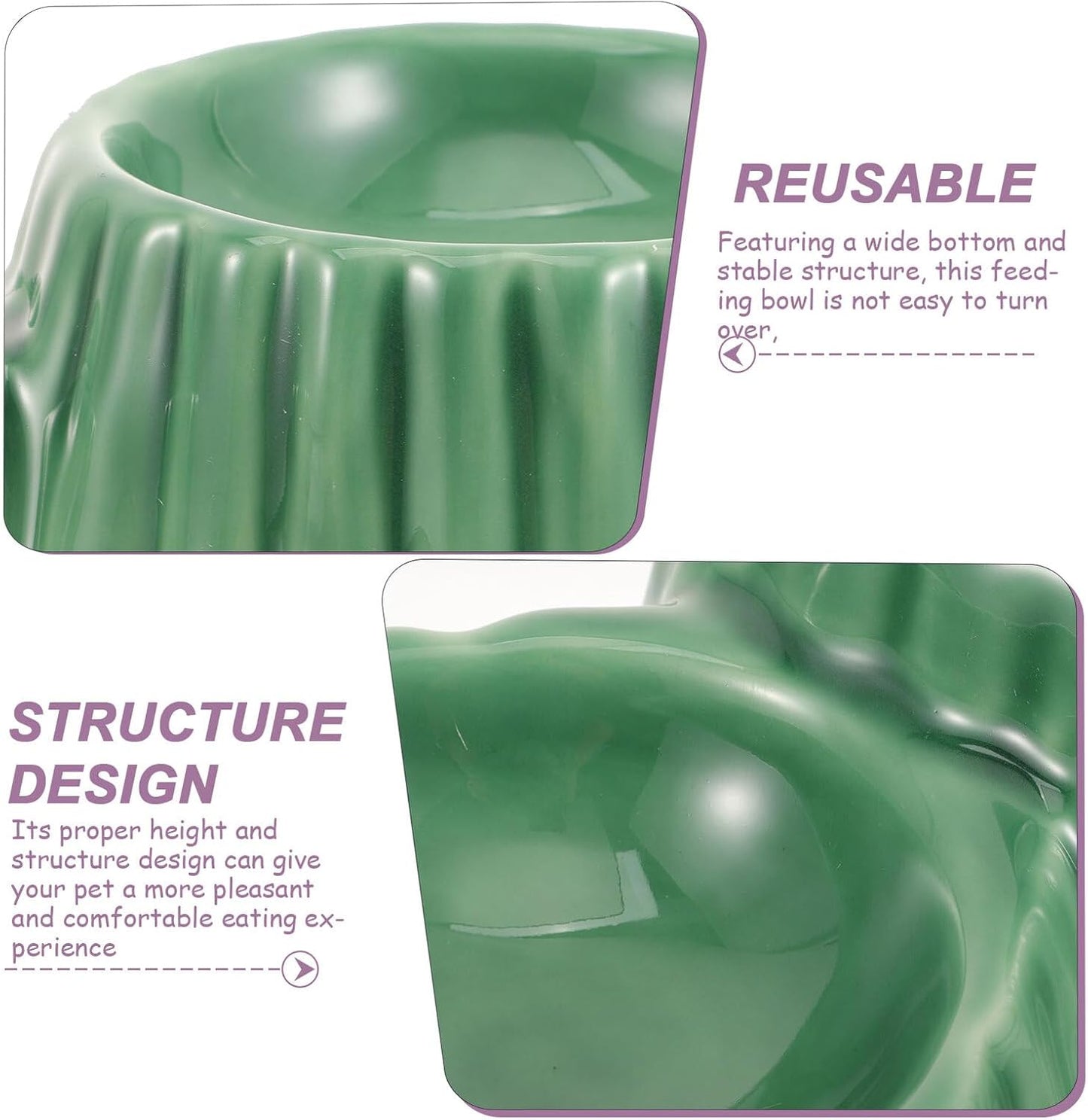 FAVOMOTO Elevated Ceramic Cat Bowl Set with Dual Height Raised Bowls, Non-tip Pet Feeder for Cats and Small Dogs, Green Food and Water Dish for Indoor Feeding
