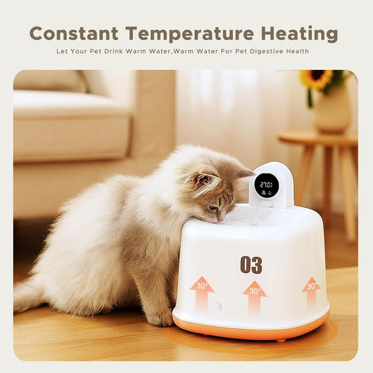 Cat Water Fountain, 2.5L Automatic Pet Water Dispenser with Ultra Filtration, Wireless Pump & Thermostatic Control, Quiet Indoor Cat Dog Fountain, Multi-Stage Filter for Clean Water