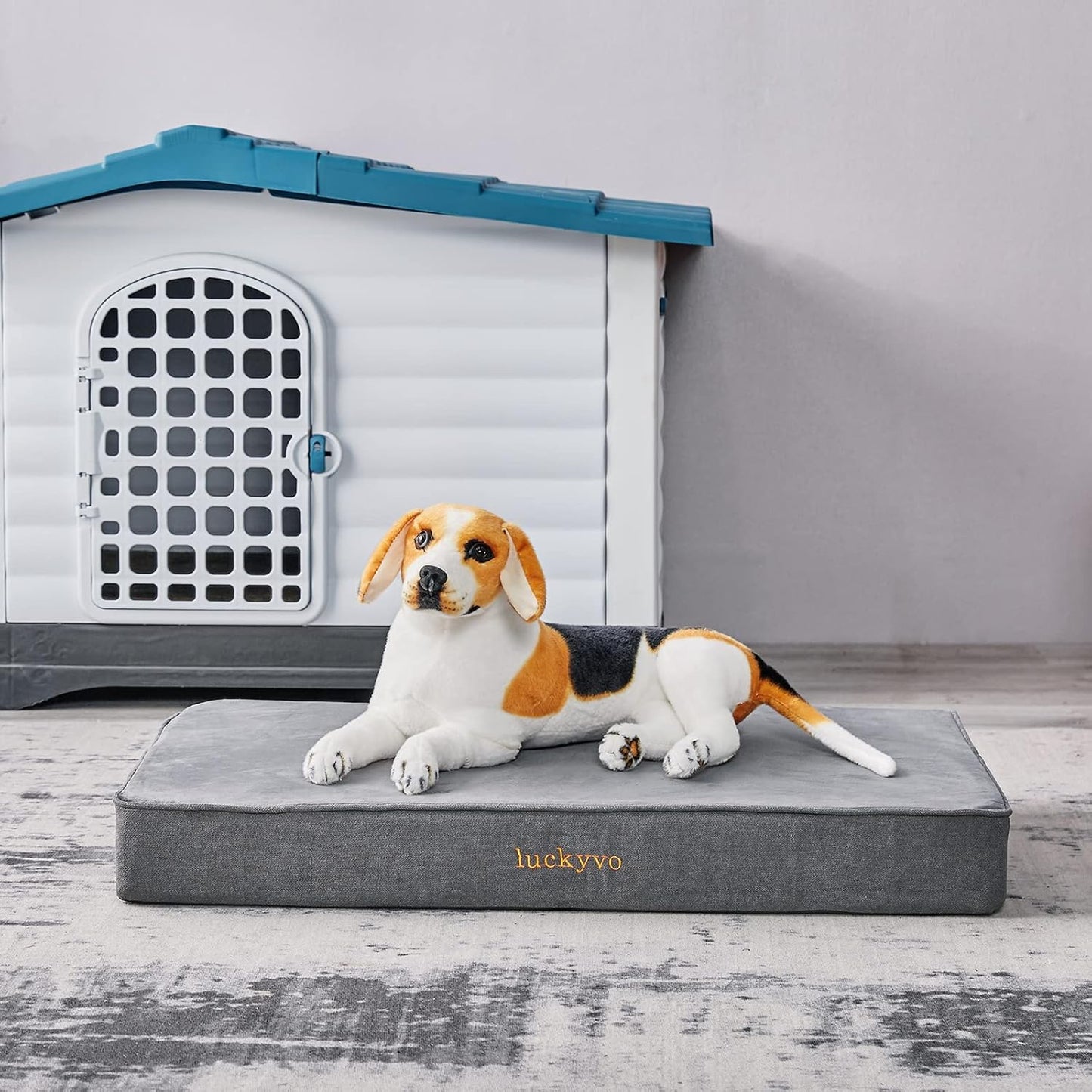Dog Bed Mat for Large Dogs, Orthopedic Gel Memory Foam, Waterproof, Removable Cover, 35x22x3 inches, Grey