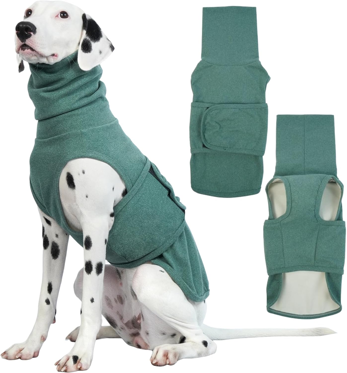 ROZKITCH Dog Anxiety Vest Calming Jacket with Hoodie Soft Dog Ears Cover, Warm Clothes with Ear Wrap for Fireworks Travel Vet Visit Separation Anxiety Relief, Calming Shirt Wrap Green XL