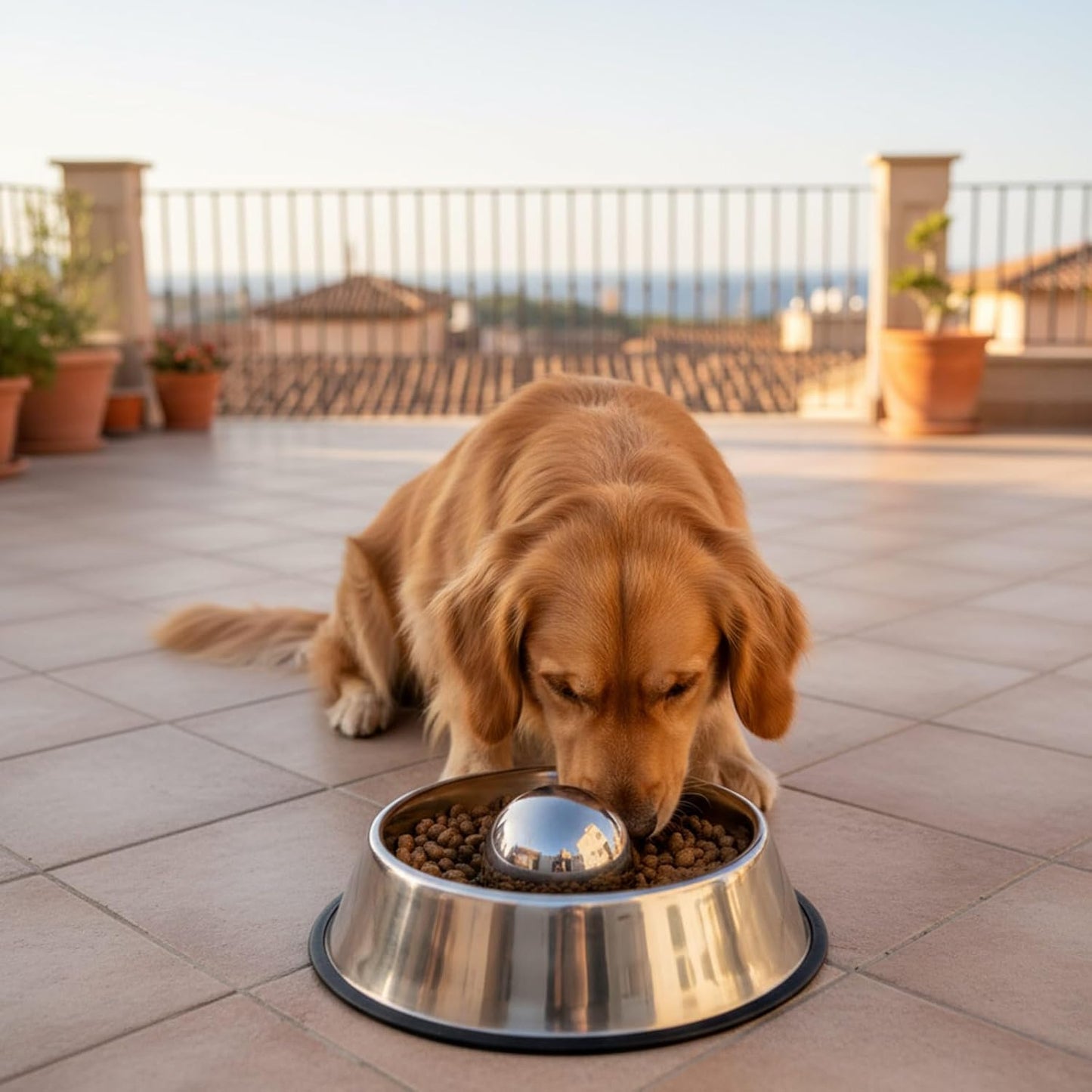 Soulchen Dog Food Slow Feeder Ball Heavy Stainless Steel 3.54 Inches/ 9 cm Large Size, Slows Fast Eating to Prevent Choking, Bloating & Obesity Pet Slow Feeding Toy Healthy Feeding for All Dogs