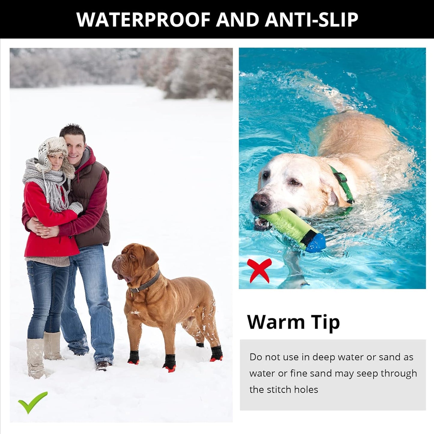 Anti-Slip Dog Snow Boots Dog Shoes for Large Dogs Dog Winter Boots Waterproof Dog Shoes with Reflective Straps Paw Protectors Dog Boots for Winter Hiking 4PCS