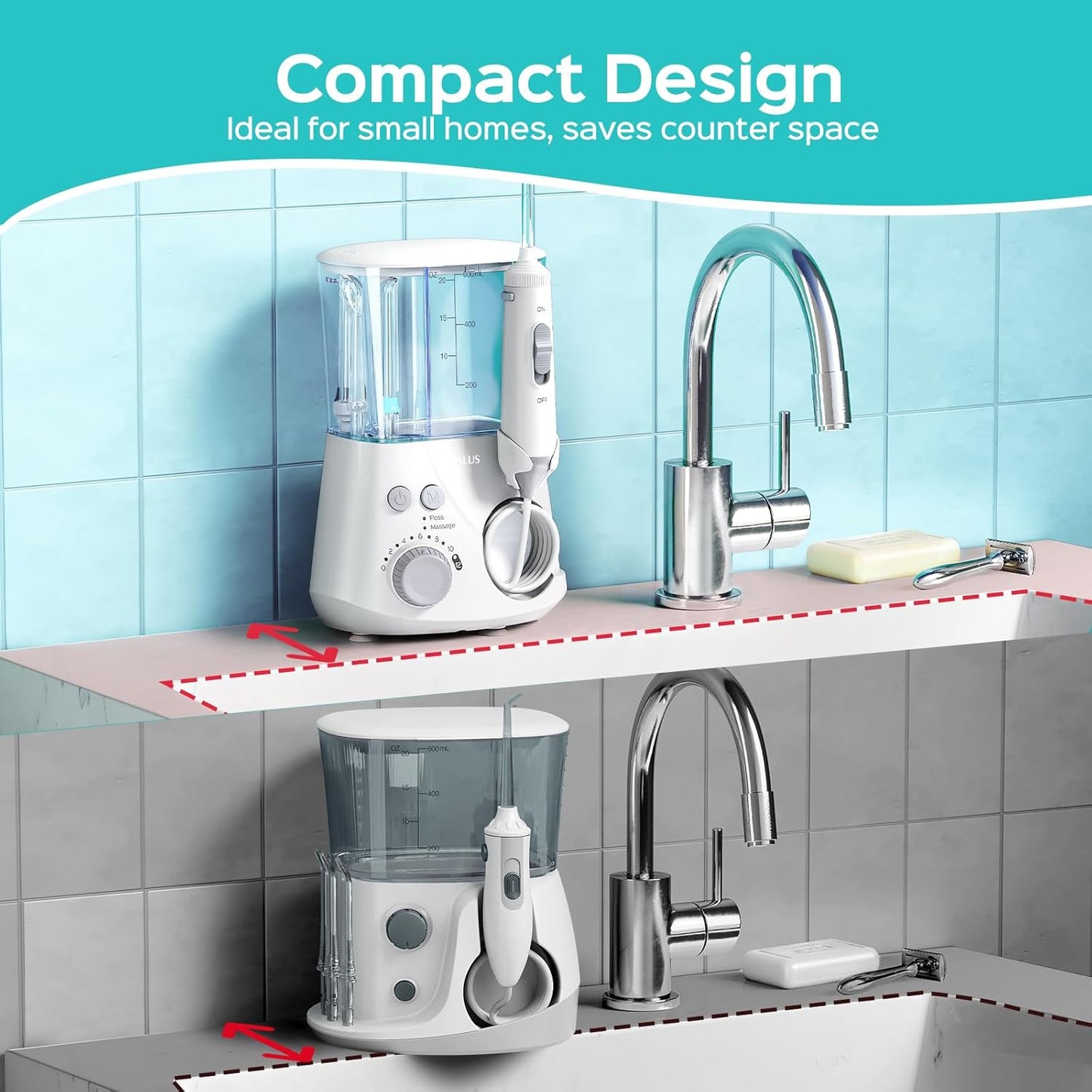 COSLUS E2 Advanced Water Flosser for Teeth: 2 Modes & 12 Pressure Settings Electric Dental Pick for Orthodontic, Braces, Sensitive Gums - Home Use, 5 Jet Tips for Multiple Users, Family, White
