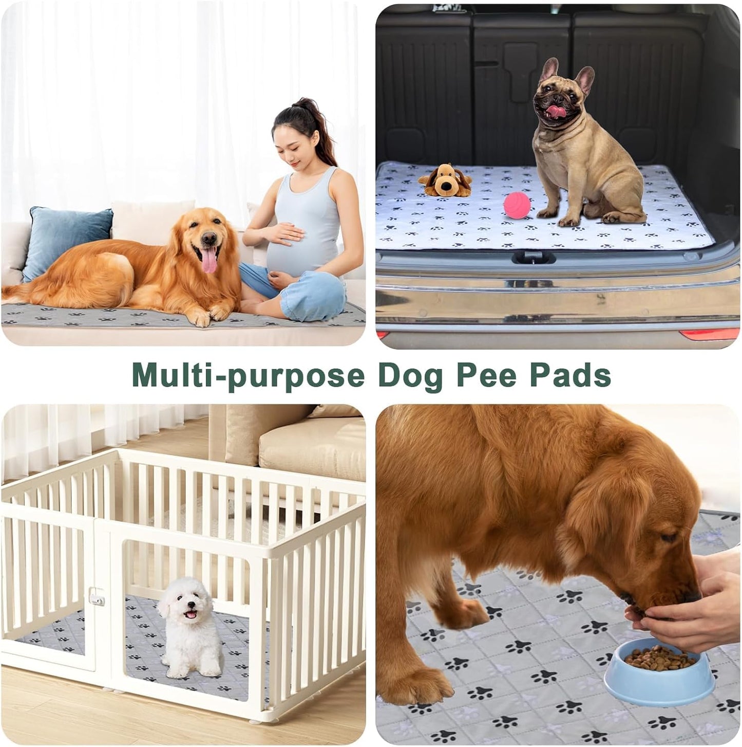 JERIA 2 Pack 72"x 72" Waterproof Non Slip Wee Wee pad,Reusable Washable Pee Pads for Dogs,Absorbent and Leakproof Training Mats for Potty, Bed, Sofa, Potty Training